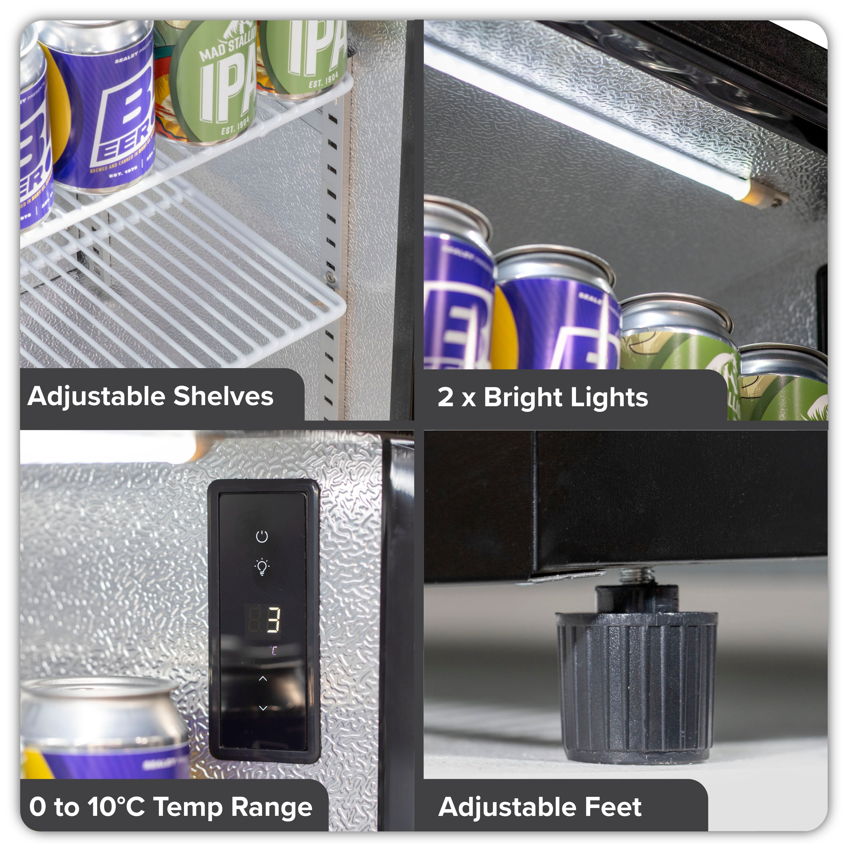 Baridi 190L Double Sliding Door Back Bar Refrigerator - Commercial Grade Black Drink Cooler for Bars, Restaurants & Home Use | Energy Efficient Beverage Fridge with Adjustable Shelves (Model DH273)