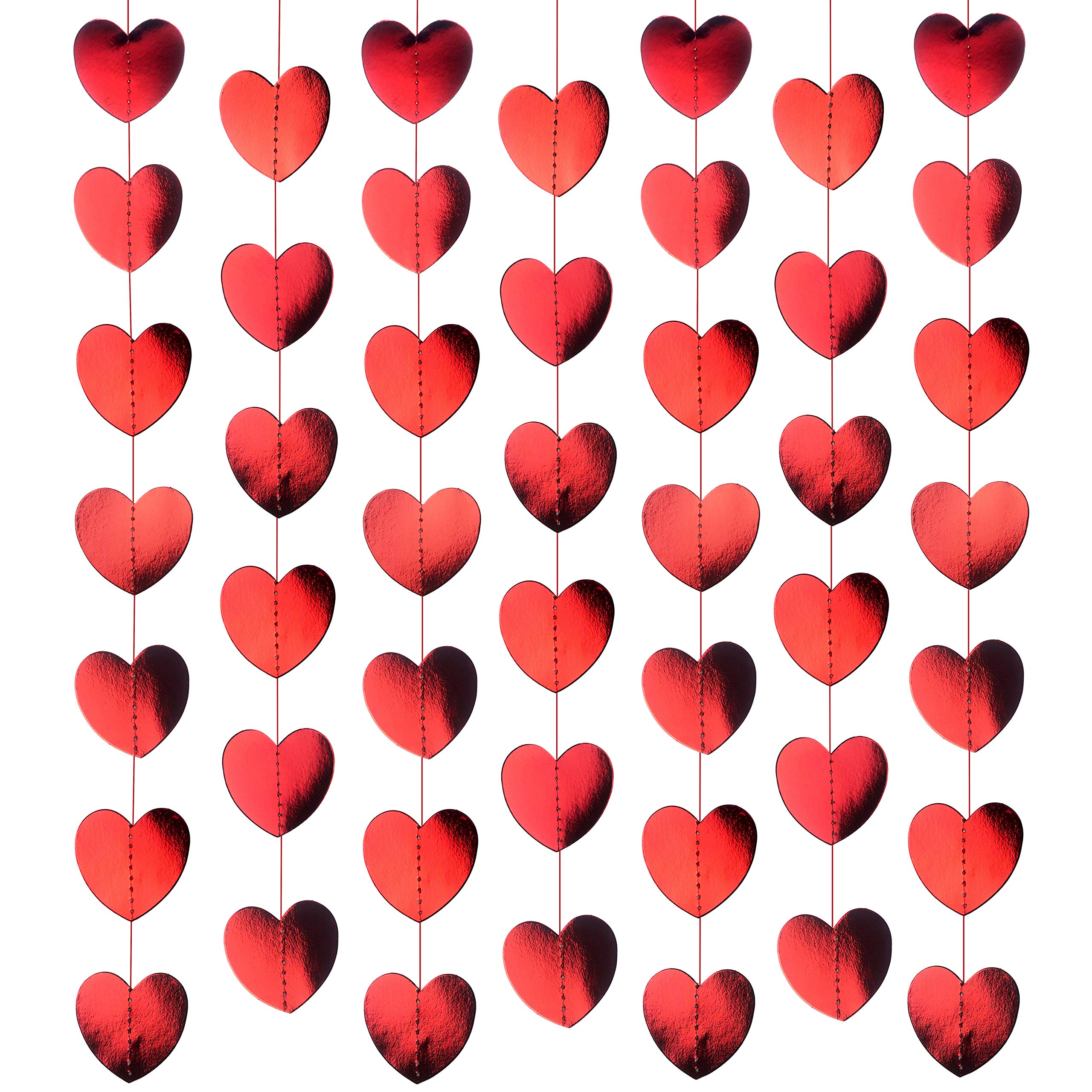 Red Heart Hanging Paper Garland Decorations - 52ft Valentine's Wedding Engagement Anniversary Party Decor for Bachelorette, Bridal Shower, Birthday & Romantic Home Decor