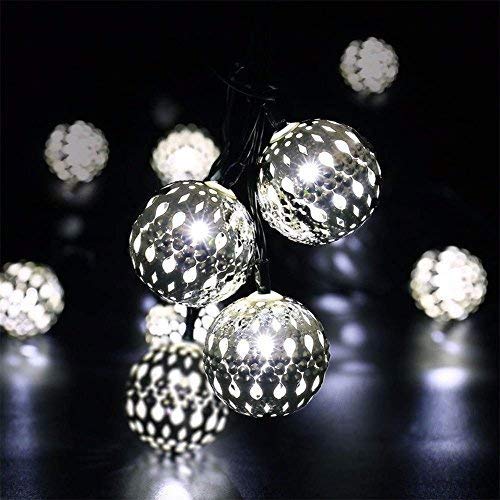 Solar Powered Metal Ball String Lights - 12 LED 3.5M Outdoor/Indoor Moroccan Fairy Lights for Garden, Patio, Christmas, Wedding, Party & Home Decor (White) | Weatherproof & Energy Efficient Lighting Solution