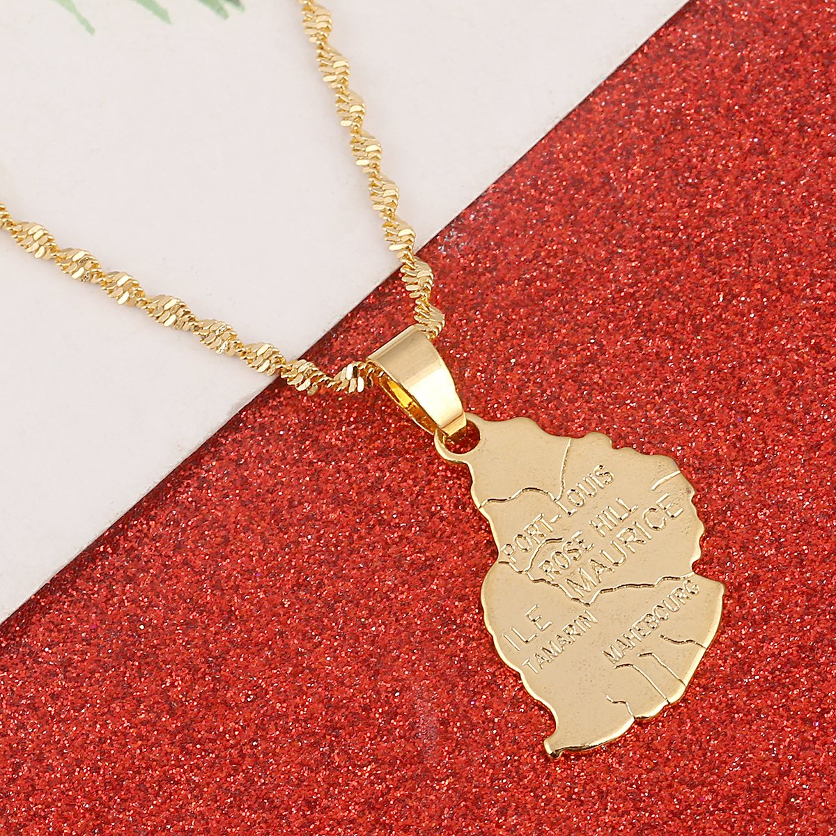 BR Gold Jewelry Mauritius Island Map Pendant Necklace for Women - Elegant 18K Gold Plated Mauritius Map Charm Necklace | Perfect for Travel Lovers, Anniversary Gifts & Island-Themed Jewelry Collection