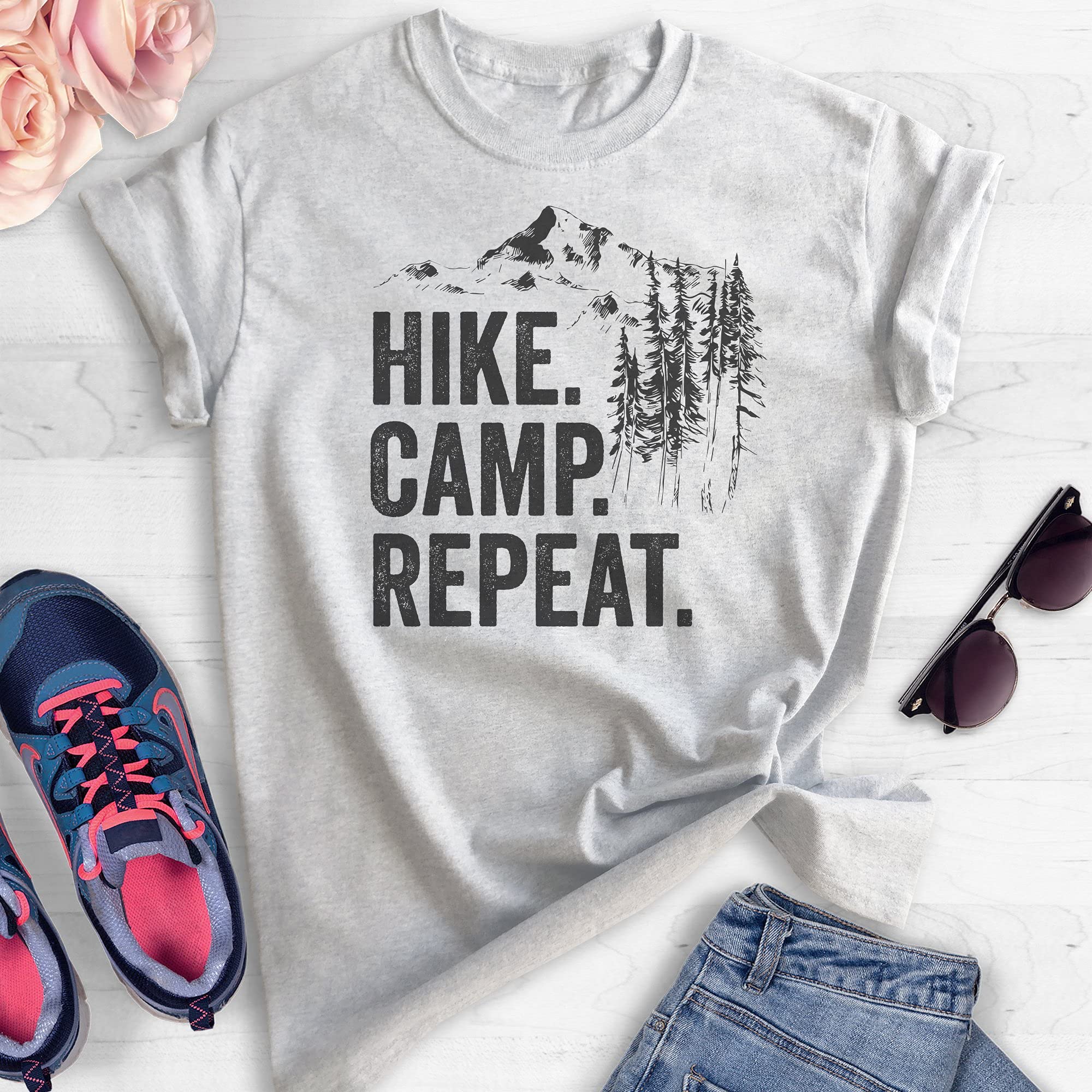 Hike Camp Repeat T-Shirt - Unisex Hiking & Camping Shirt for Men & Women - Perfect for Outdoor Adventures, Trail Hiking, and Camping Trips