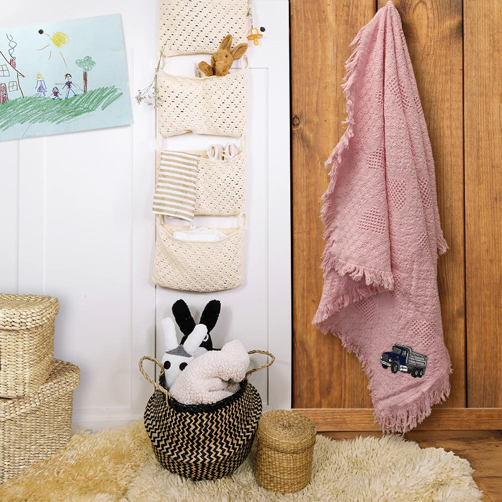 Soft Cotton Dump Truck Baby Blanket for Boys & Girls - Pink Nursery Bedding, Swaddle & Receiving Blanket - Perfect for Crib, Stroller, and Travel Use