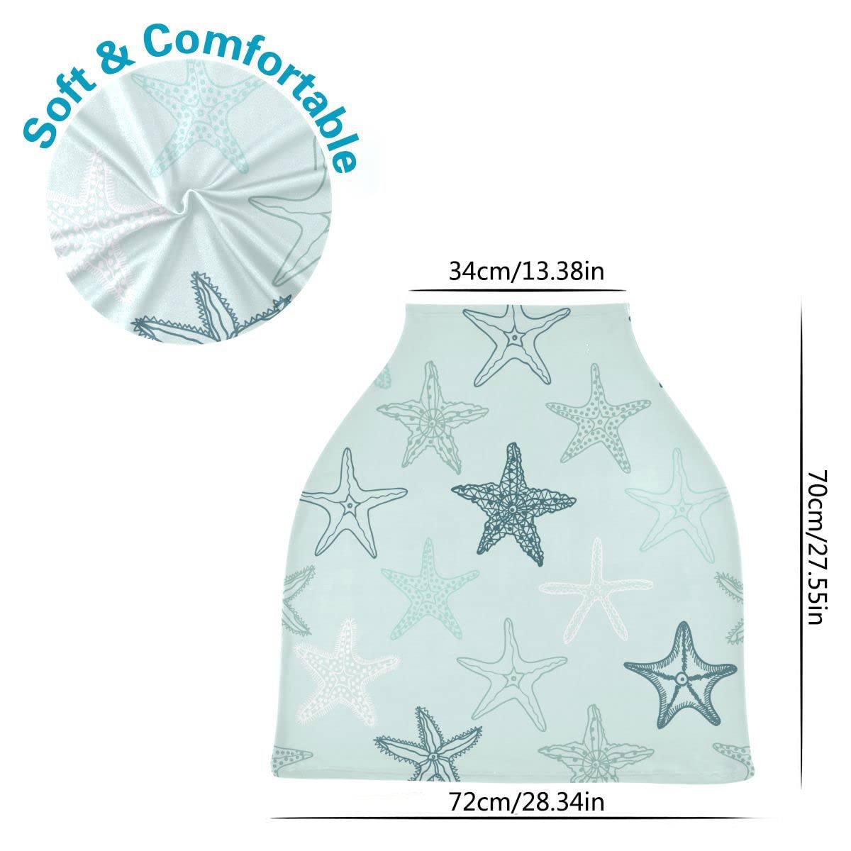 Multi-Purpose Baby Car Seat Canopy & Nursing Cover - Breathable Stroller and Car Seat Cover, Breastfeeding Shawl for Boys & Girls, Blue Starfish Design - Perfect for Travel, Shopping, and Outdoor Activities