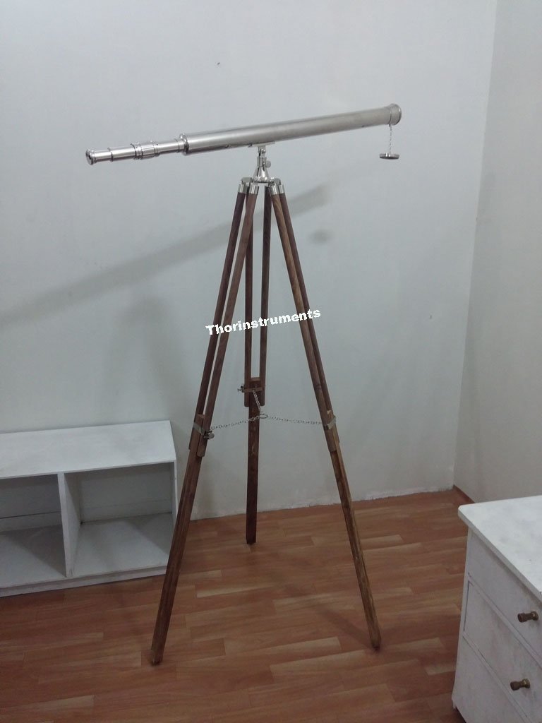 Vintage Nautical Telescope with Chrome Finish & Tripod - Antique Brass Spyglass for Marine Decor, Nautical Gifts, and Coastal Home Accessories | Perfect for Beach House Decor, Boat Accessories, and Nautical Theme Parties