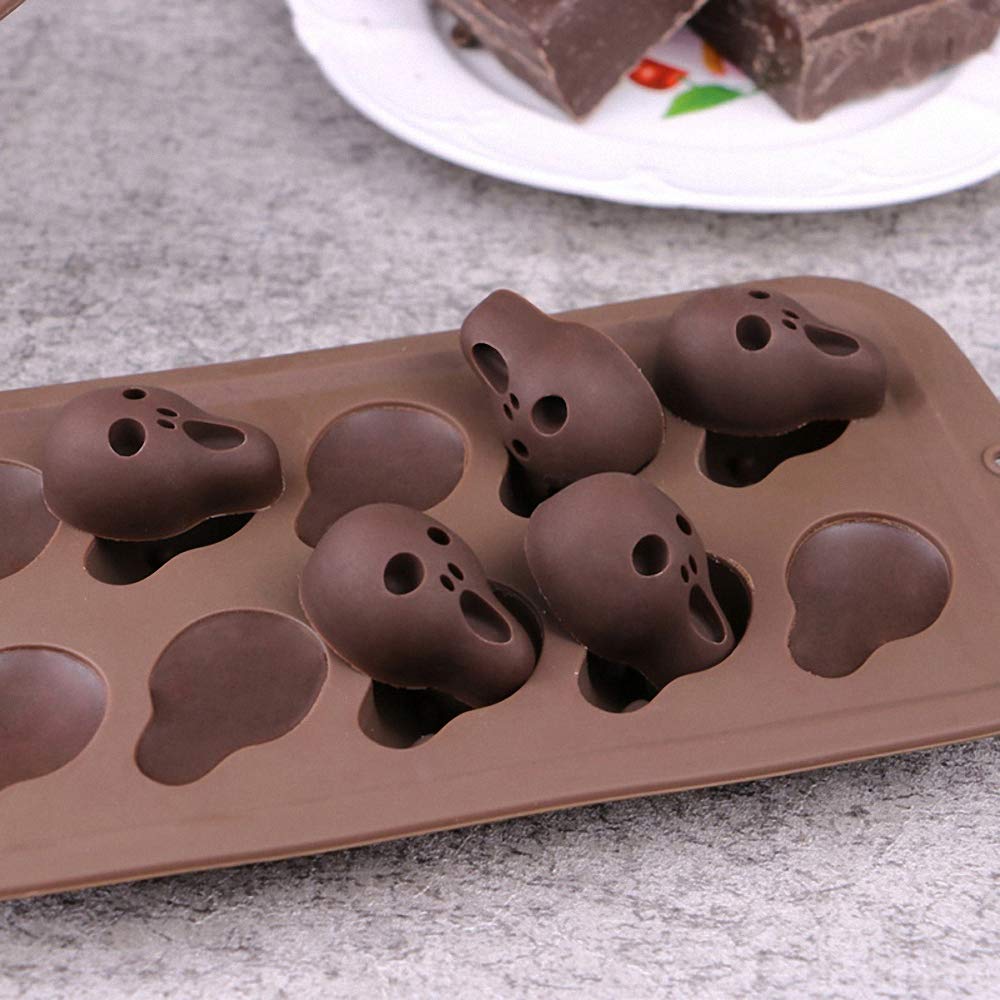 4Pcs Halloween Silicone Chocolate Candy Molds Set - Bat, Pumpkin, Witch Hat, Ghost, Skull Shapes for Jello, Fat Bombs, Soap, Wax, Crayons - Perfect for Halloween Party Favors, DIY Treats & Baking Decorations