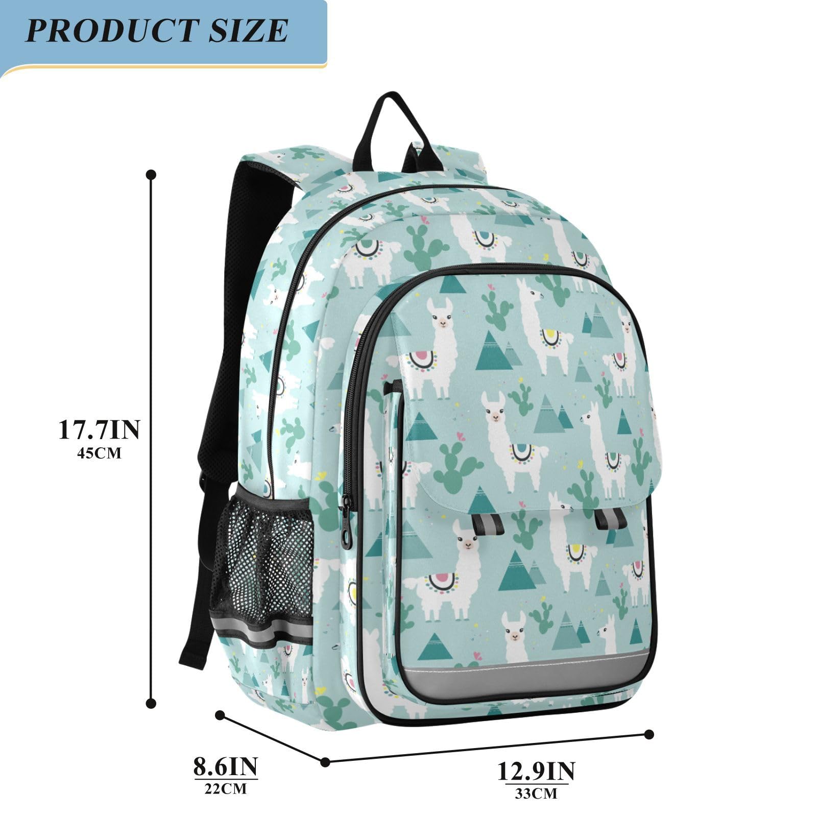 **Durable Lightweight School Backpack for Girls & Boys - Cartoon Llama Design, Multi-Compartment Bookbag with Side Pocket, Reflective Strip & Double Zipper - Perfect for Teens, College & Travel**
