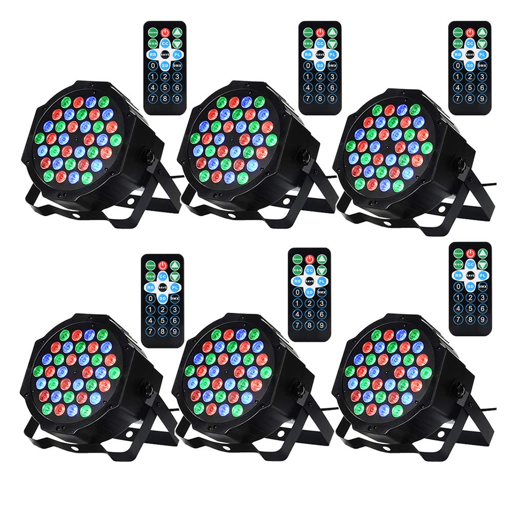 6 Pack 36 LED Par Lights - Sound Activated & DMX Control Stage Lighting for Weddings, Clubs, Concerts, Christmas Parties (Uplights for DJ, Music Shows, Holiday Events)