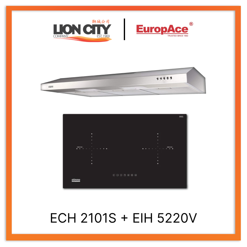 Europace ECH2101S 90cm Slim Range Hood with Europace EIH5220V 70cm Built-In Induction Cooktop - Modern Kitchen Ventilation & Cooking Solution for Home Chefs