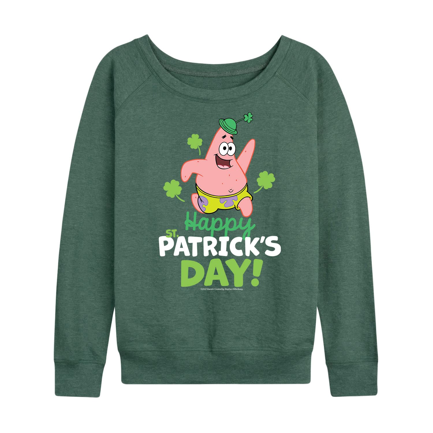 HYBRID APPAREL SpongeBob SquarePants St. Patrick's Day Women's Lightweight French Terry Pullover Hoodie - Cute Cartoon Graphic Sweatshirt for Holiday Parties & Casual Wear