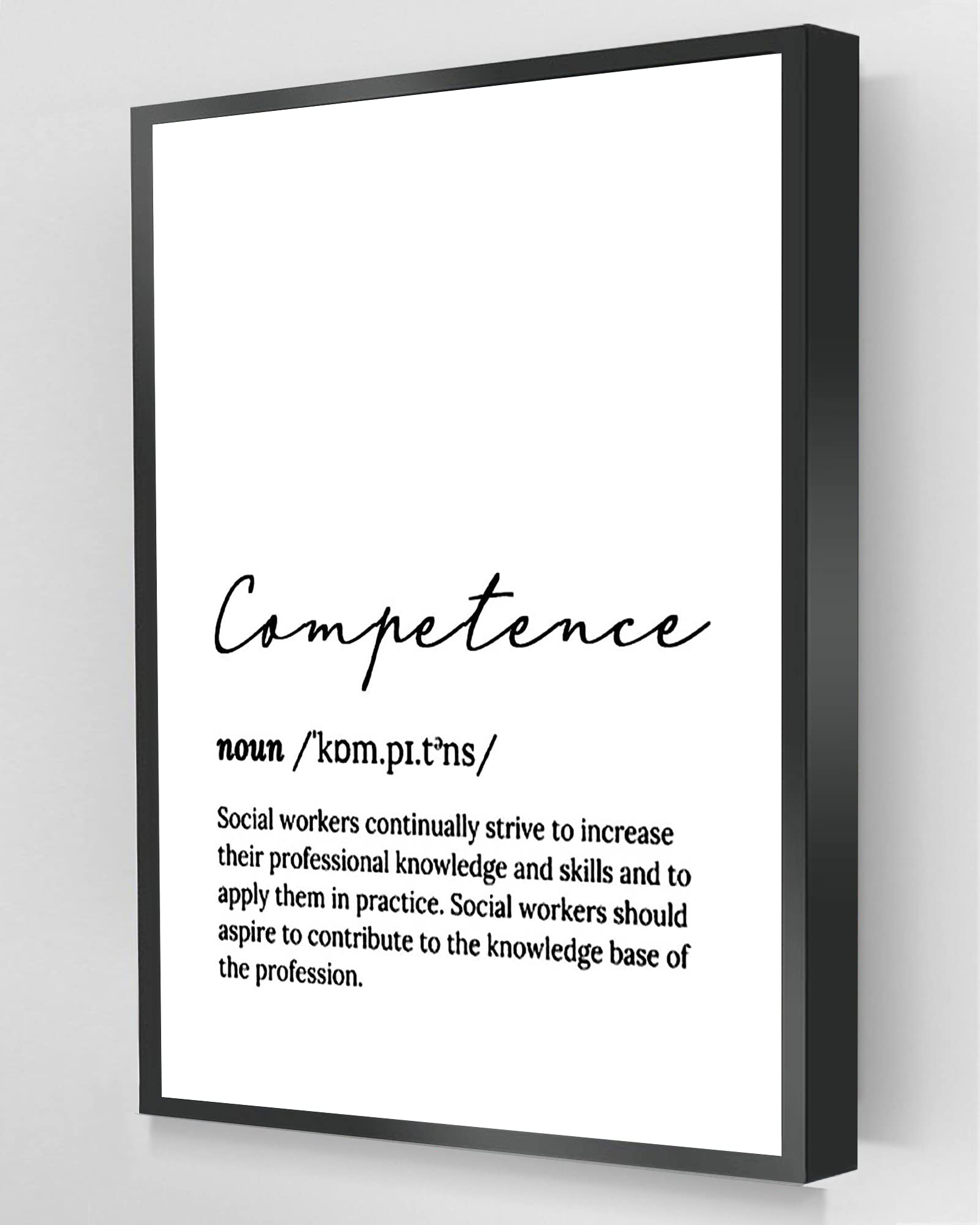 Competence Definition Canvas Wall Art - Motivational Quote Poster for Therapist, Counselor Office & Home Decor - Black Metal Frame 8x12 Inches - Perfect for Offices, Living Rooms & Mental Health Spaces
