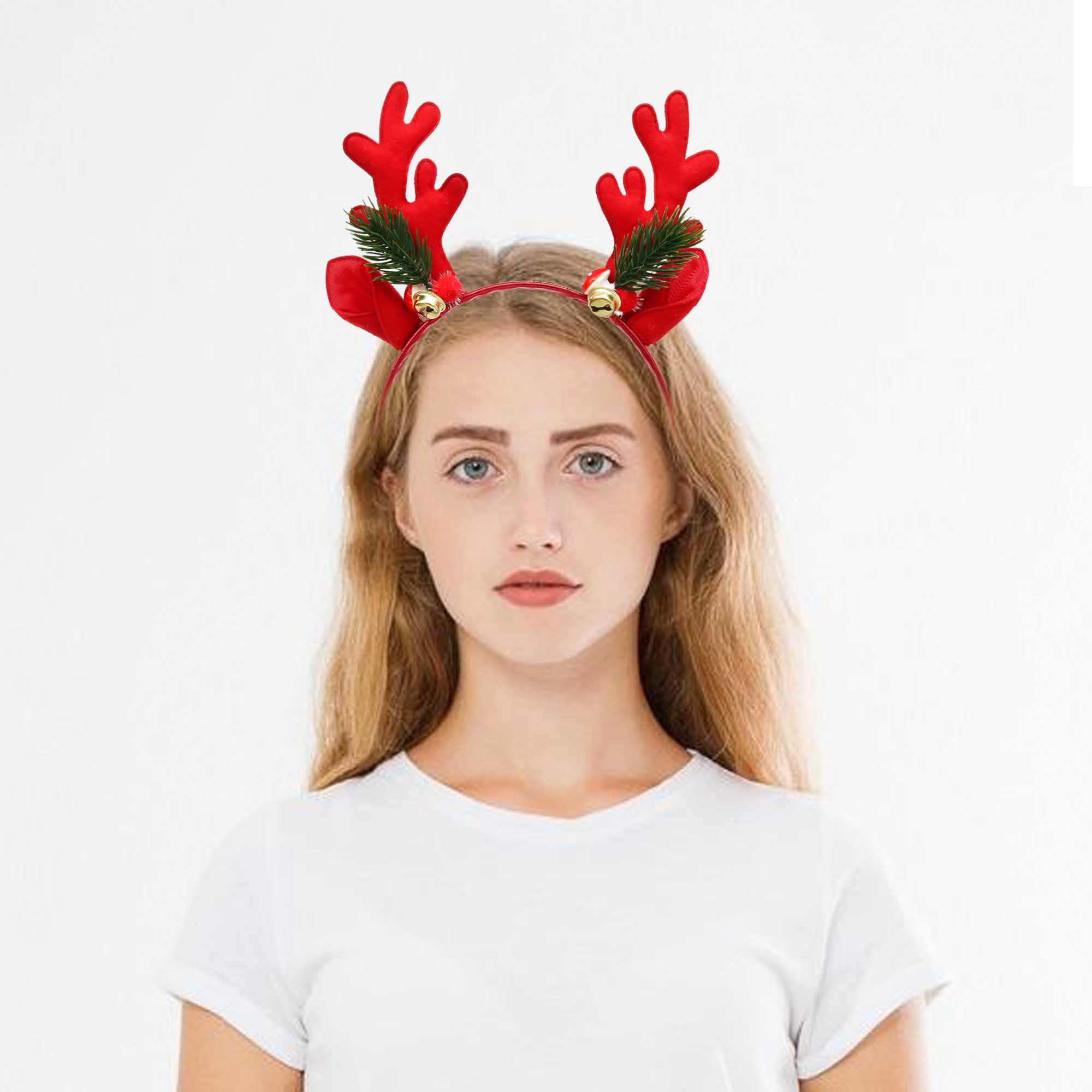 eCraftIndia Red Christmas Headband with Reindeer Antlers & Leaves Design - Festive Hair Accessories for Women, Kids & Girls | Perfect for Xmas Parties, Gift Giving & Holiday Decor | Christmas Costume Accessories for Family Photos & Ugly Sweater Parties