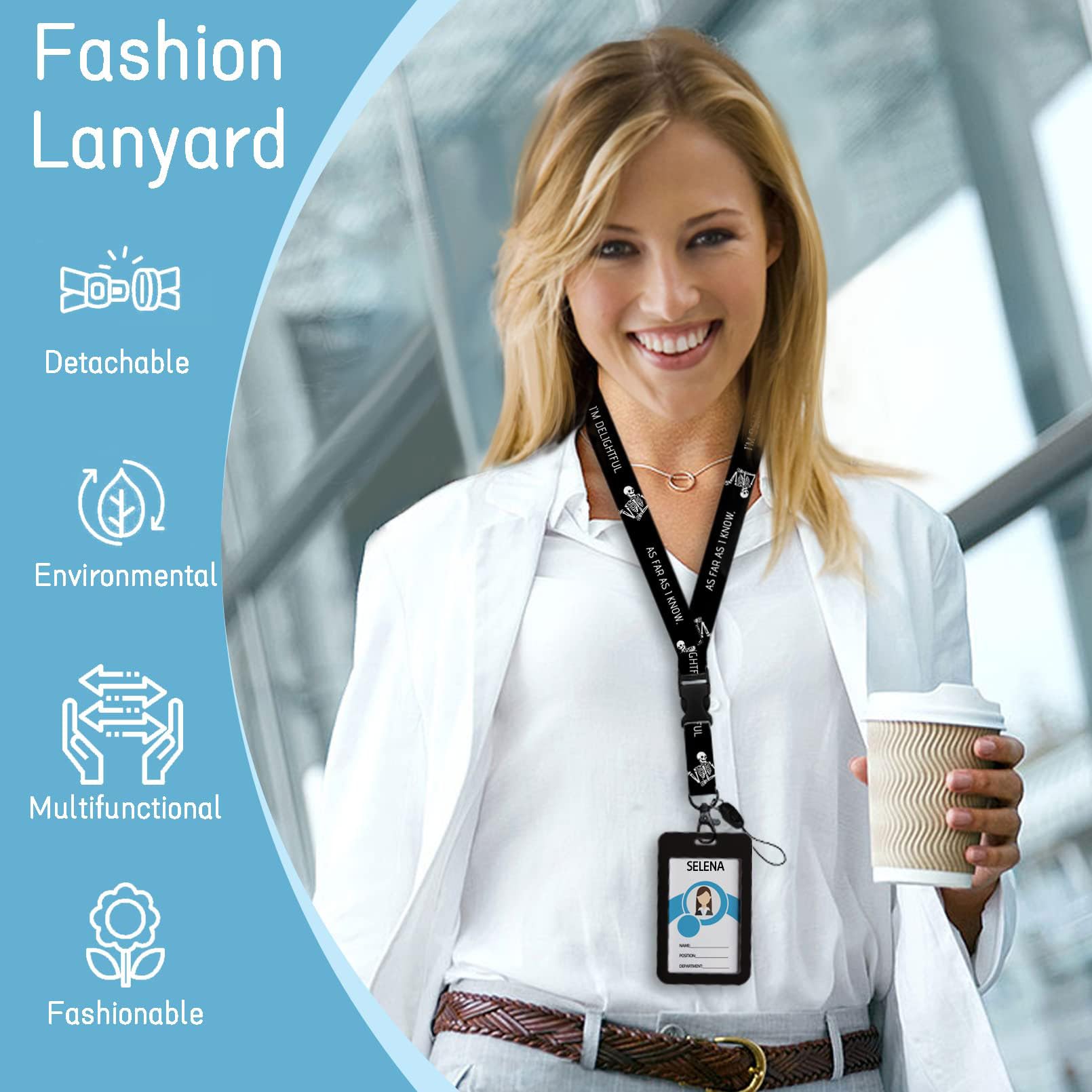 Retractable ID Badge Holder with Breakaway Lanyard - Cute Skeleton Design for Nurses, Teachers & Office Use