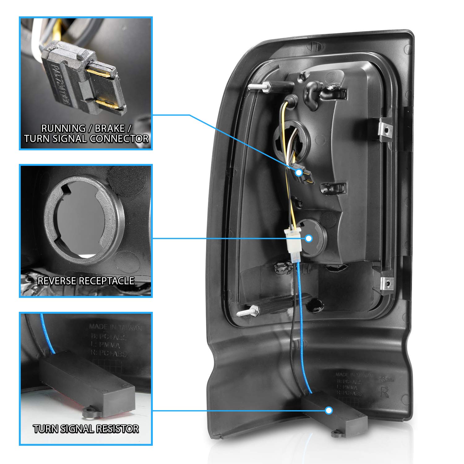 1994-2001 Dodge Ram 1500 2500 3500 Truck Black C-Bar LED Tail Lights Replacement Pair - Left & Right Side for Enhanced Visibility & Style | Perfect for Night Driving & Off-Road Adventures