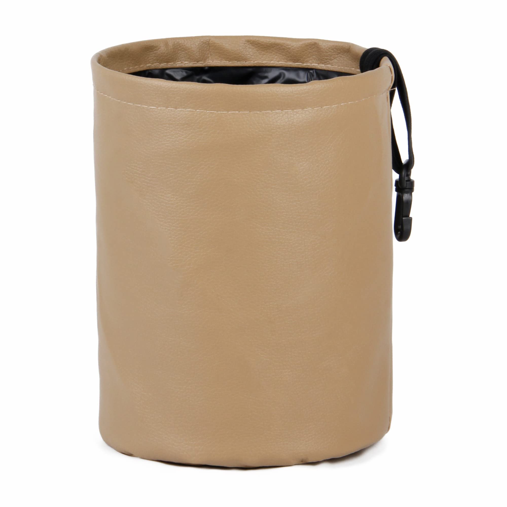 Premium Car Trash Can - Waterproof PU Leather Collapsible Hanging Trash Bag | Portable Auto Garbage Bin for Cars, SUVs & Trucks | Compact Travel Trash Container for Road Trips, Commuting & Family Outings (1 Pack, Beige)