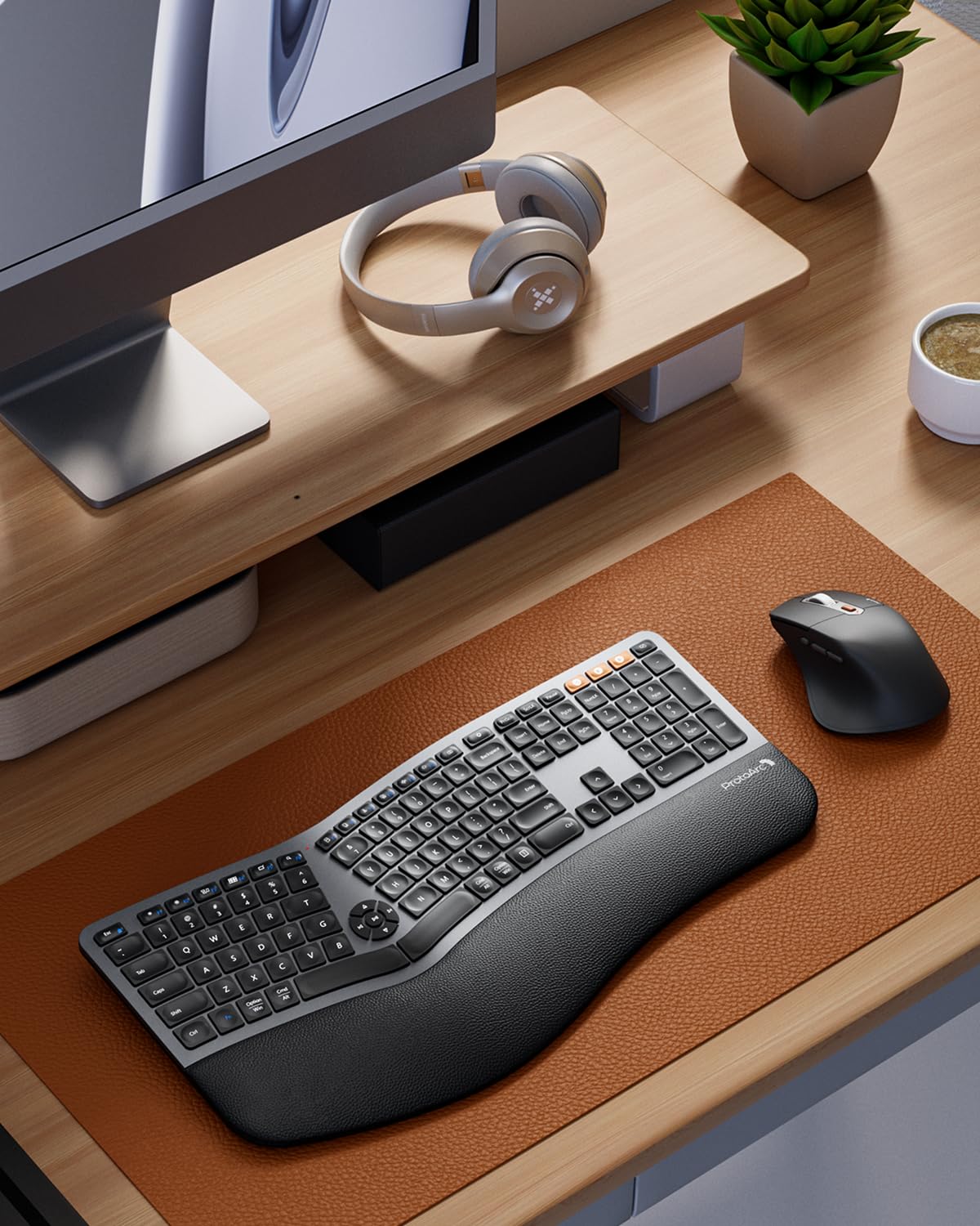 ProtoArc EKM01 Plus Ergonomic Wireless Keyboard and Mouse Combo - Full Size Split Design with Wrist Rest, Rechargeable Bluetooth Keyboard Mouse Set for Windows/Mac OS - Perfect for Office Work, Gaming, and Long Typing Sessions