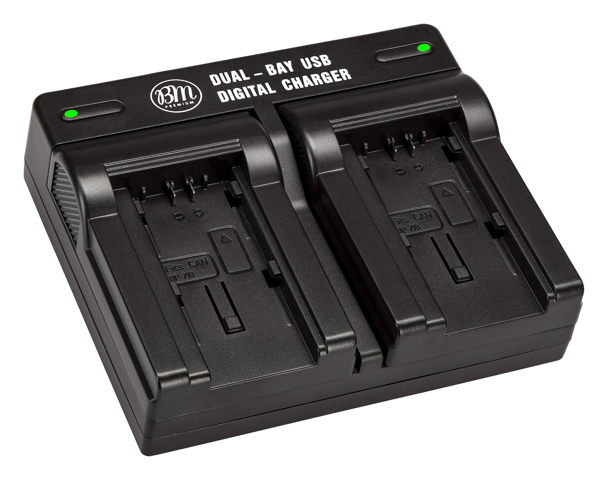 BM Premium BP-727 Dual Battery Charger for Canon HFR80/HFR82/HFR800/HFR70/HFR72/HFR700/HFM500/HFR30/HFR32/HFR300/HFR40/HFR42/HFR400/HFR50/HFR52/HFR500/HFR60/HFR62/HFR600 Camcorders - Fast Charging Station for Travel & Professional Videography