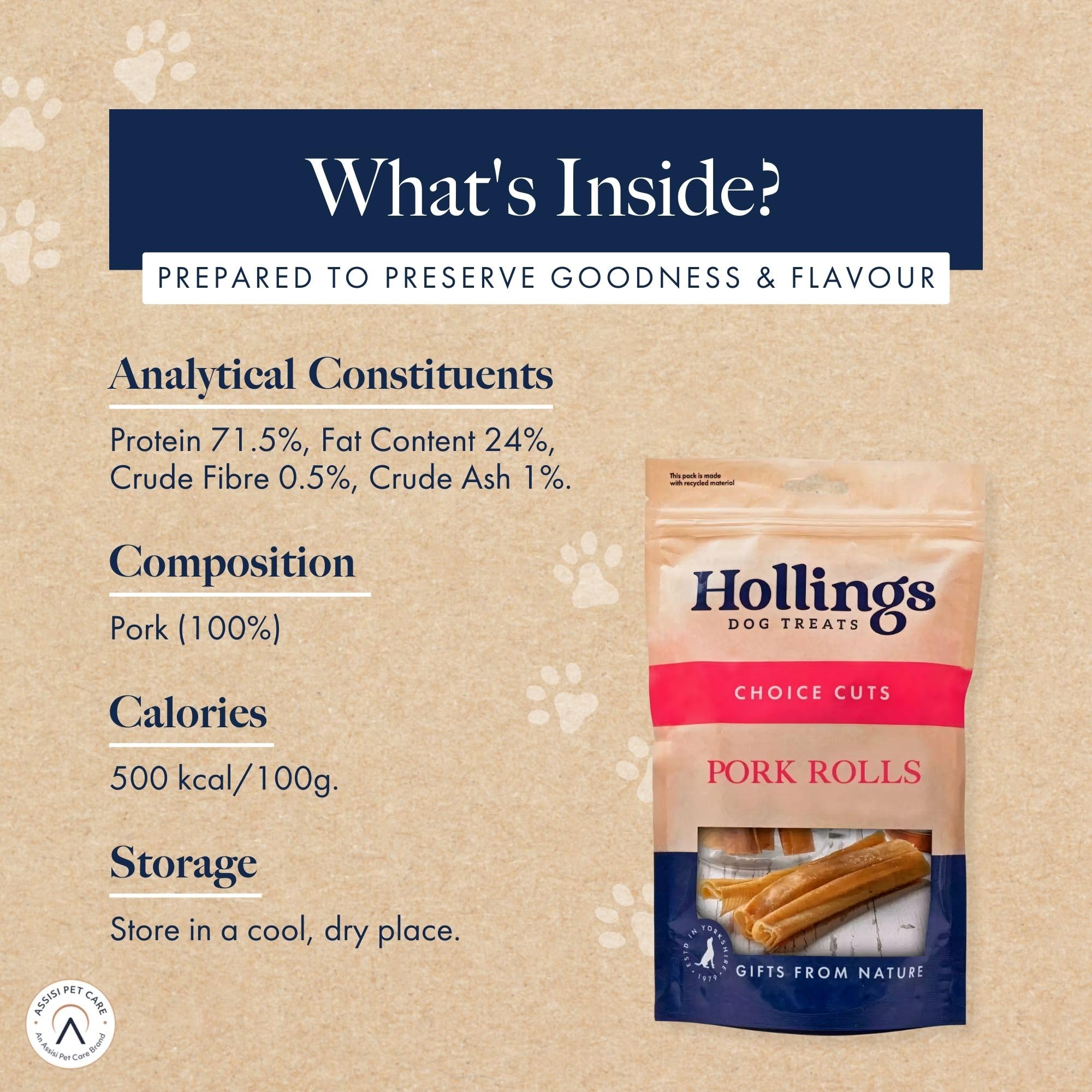 Hollings Pork Rolls 100% Natural Air-Dried Dog Treats - Grain Free, High Protein Long-Lasting Chews for Adult Dogs (30 Count) - Perfect for Training, Rewards & Dental Health