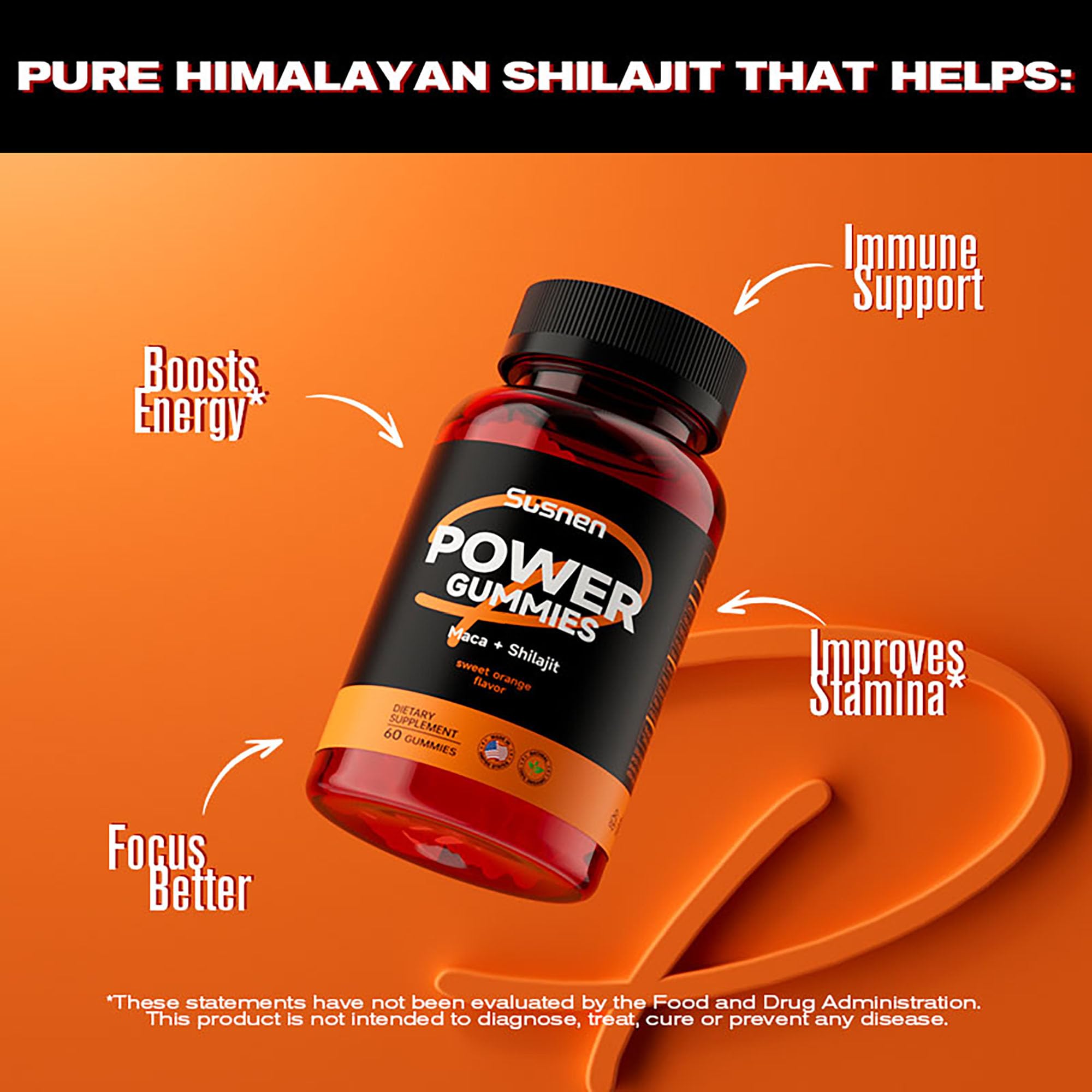 Organic Power Gummies with Maca & Pure Himalayan Shilajit - Inositol Gummies for Energy Boost & Nutrient Absorption - 60 Count - Supports Stamina & Wellness for Active Lifestyles, Workouts & Daily Vitality