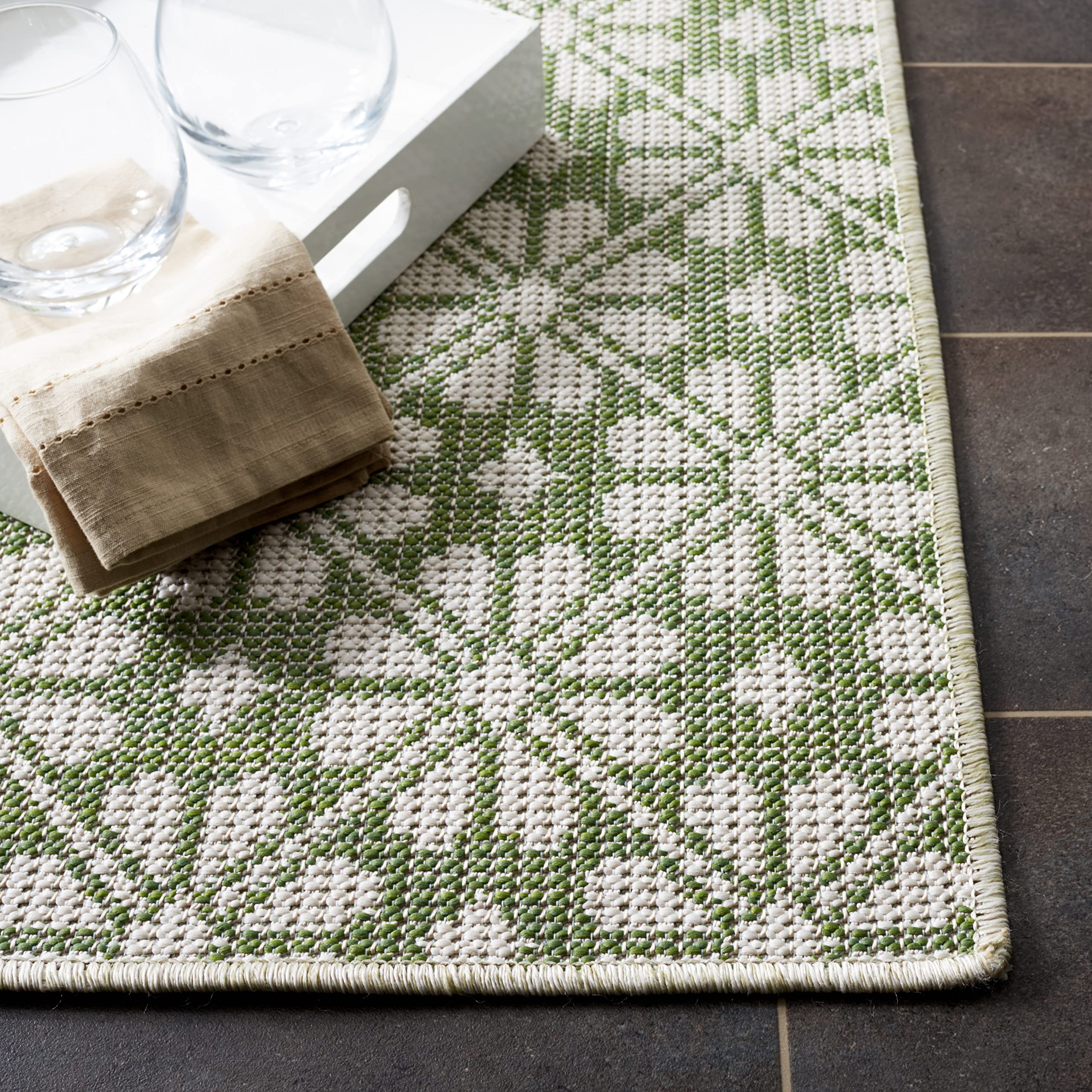 MARTHA STEWART x SAFAVIEH MSR4491Y 9' x 12' Green & Ivory Indoor Outdoor Rug - Waterproof, Washable, Durable for Mudroom, Backyard, Patio, Deck & High Traffic Areas