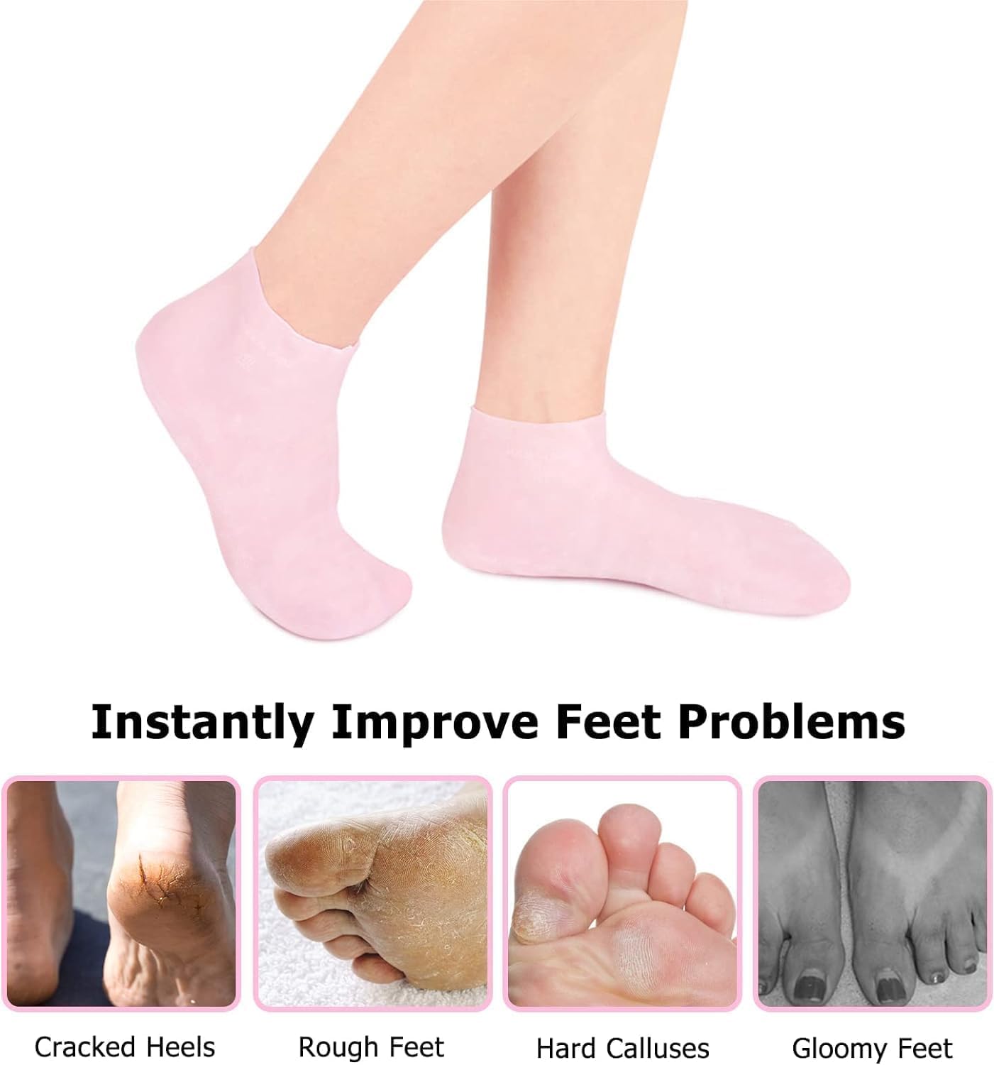 QUIQSHIPP Aloe Silicone Heel Socks for Women - Moisturizing Gel Foot Socks to Repair Dry & Cracked Heels | Soft Spa Pedicure Socks for Winter Foot Care | Waterproof Silicone Gel Socks for Home Relaxation & Professional Salon Treatments