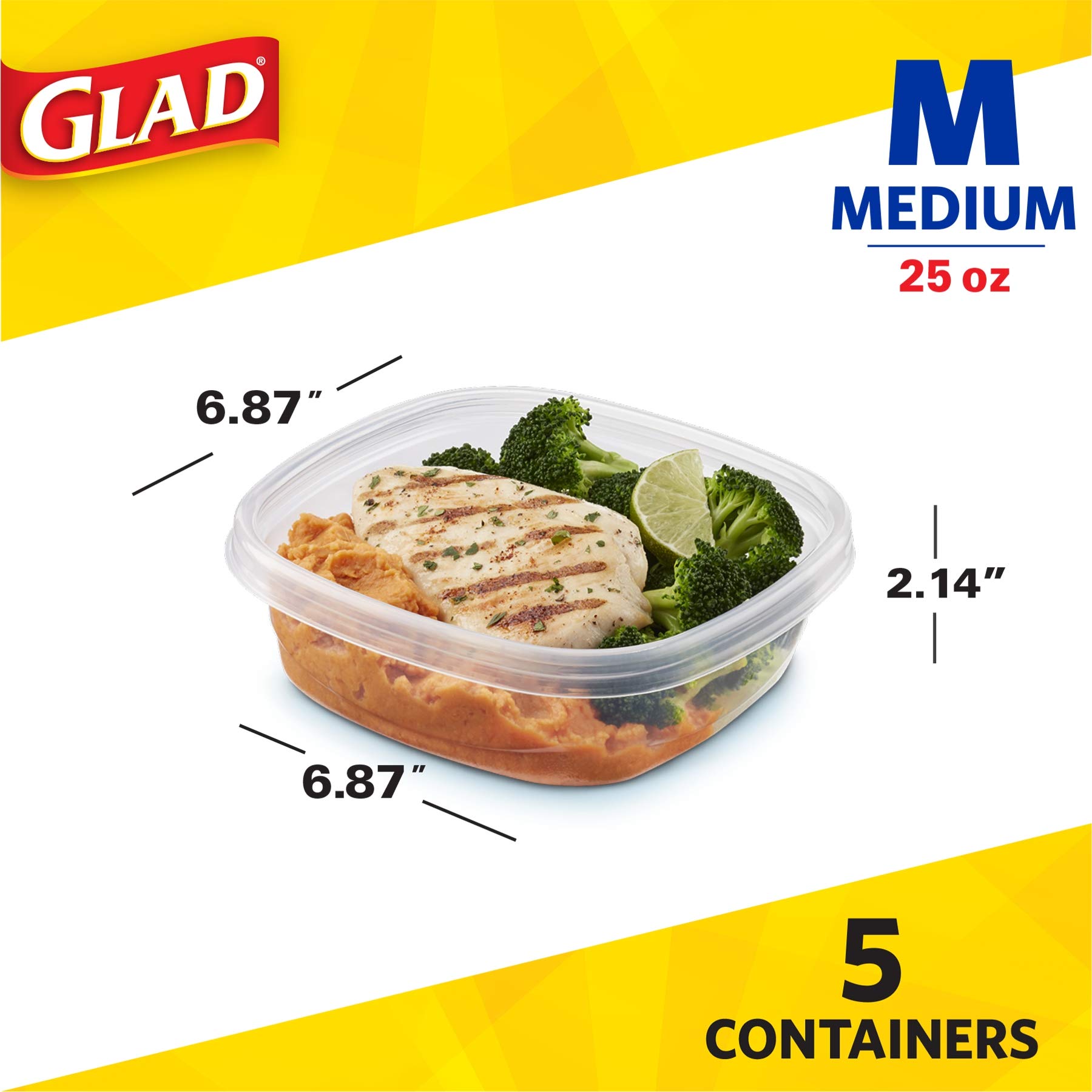 Glad 5-Count Food Storage Containers, 6-Pack (30 Total) - Airtight BPA-Free Plastic Containers for Meal Prep, Leftovers, Snacks & Desserts | Ideal for Kitchen, Office & Picnics