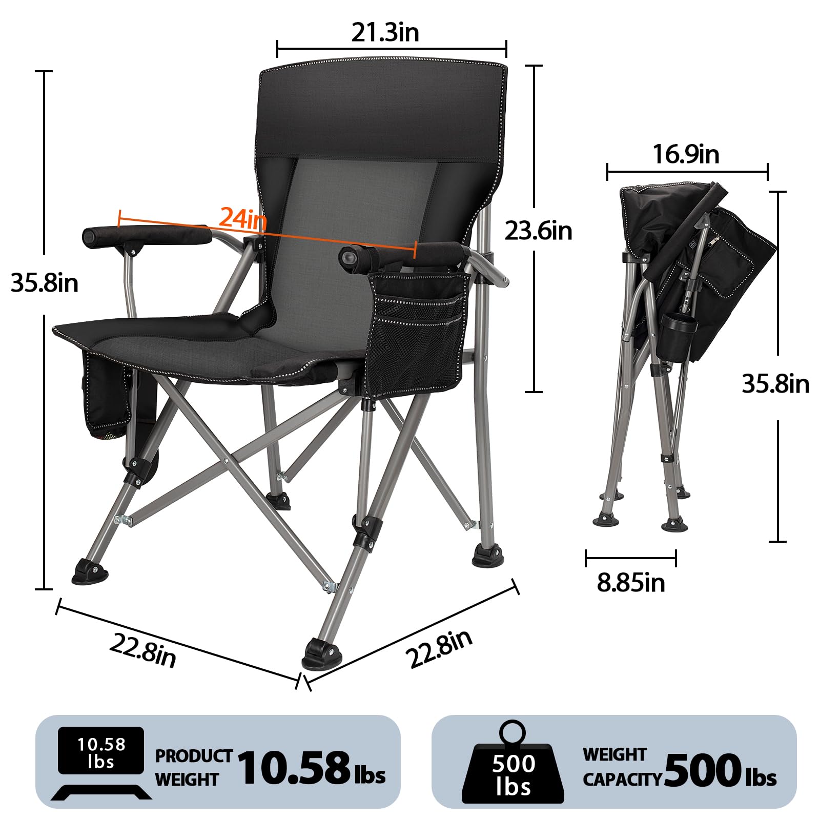 QUYUAN Heated Camping Chair with 20,000mAh Battery - Padded Portable Folding Chair with 500-Minute Heating, 500lb Weight Capacity - Perfect for Camping, Hiking, Hunting, Beach, Picnics & Outdoor Events