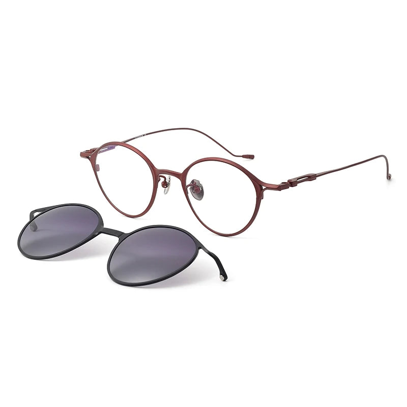 Aror Unisex Full Rim Oval Titanium Eyeglasses with Clip-On Sunglasses - Lightweight & Durable Frame for Men & Women - Perfect for Reading, Driving & Outdoor Activities (Model 91038)