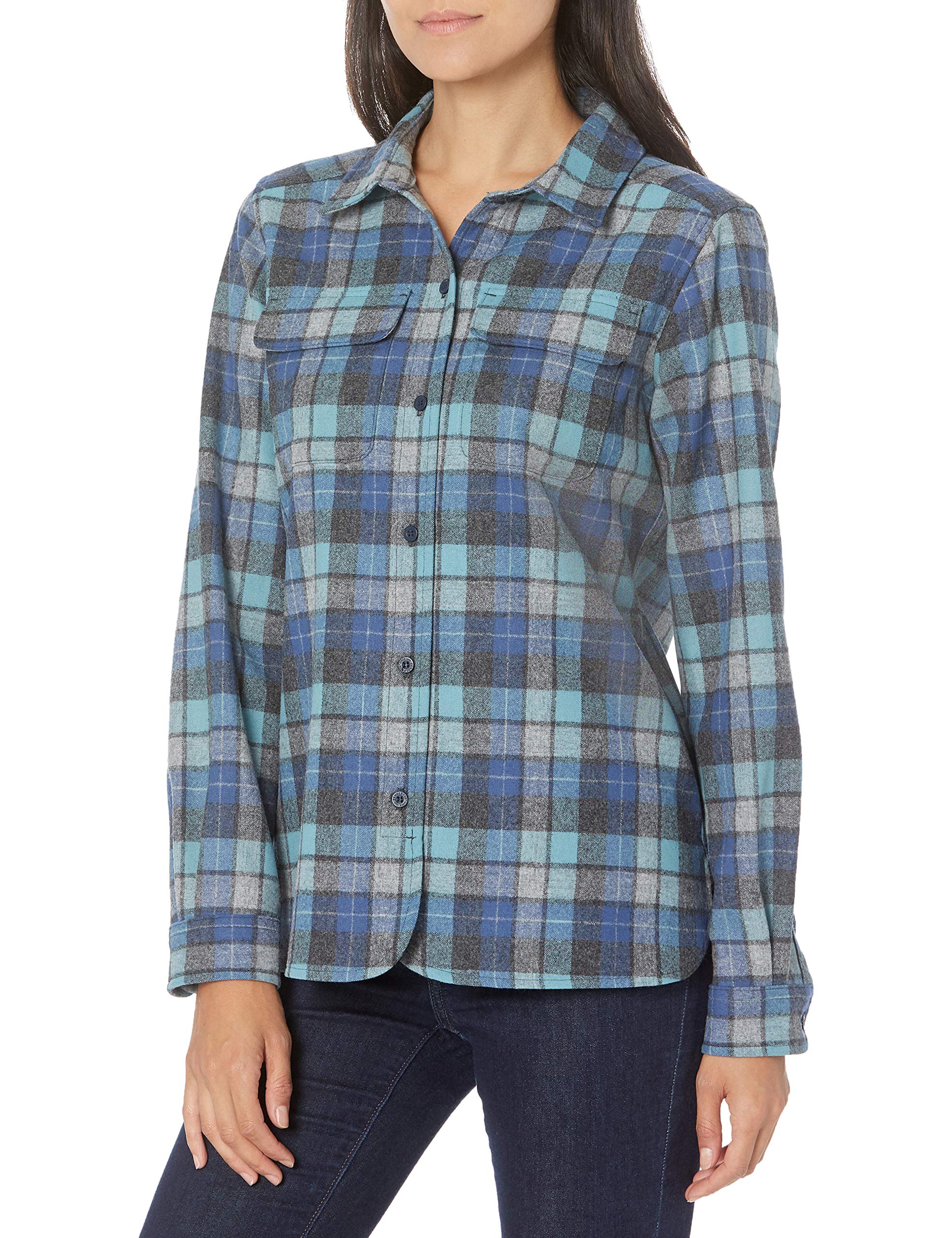 Pendleton Women's Long Sleeve Wool Flannel Shirt - Soft & Warm Plaid Button-Up for Outdoor Adventures, Camping & Fall Fashion