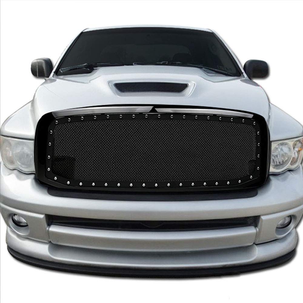 Black Steel Mesh Front Bumper Grille with Rivet Bolts for 2002-2005 Ram 1500 - Heavy Duty Protection & Custom Style Upgrade for Trucks