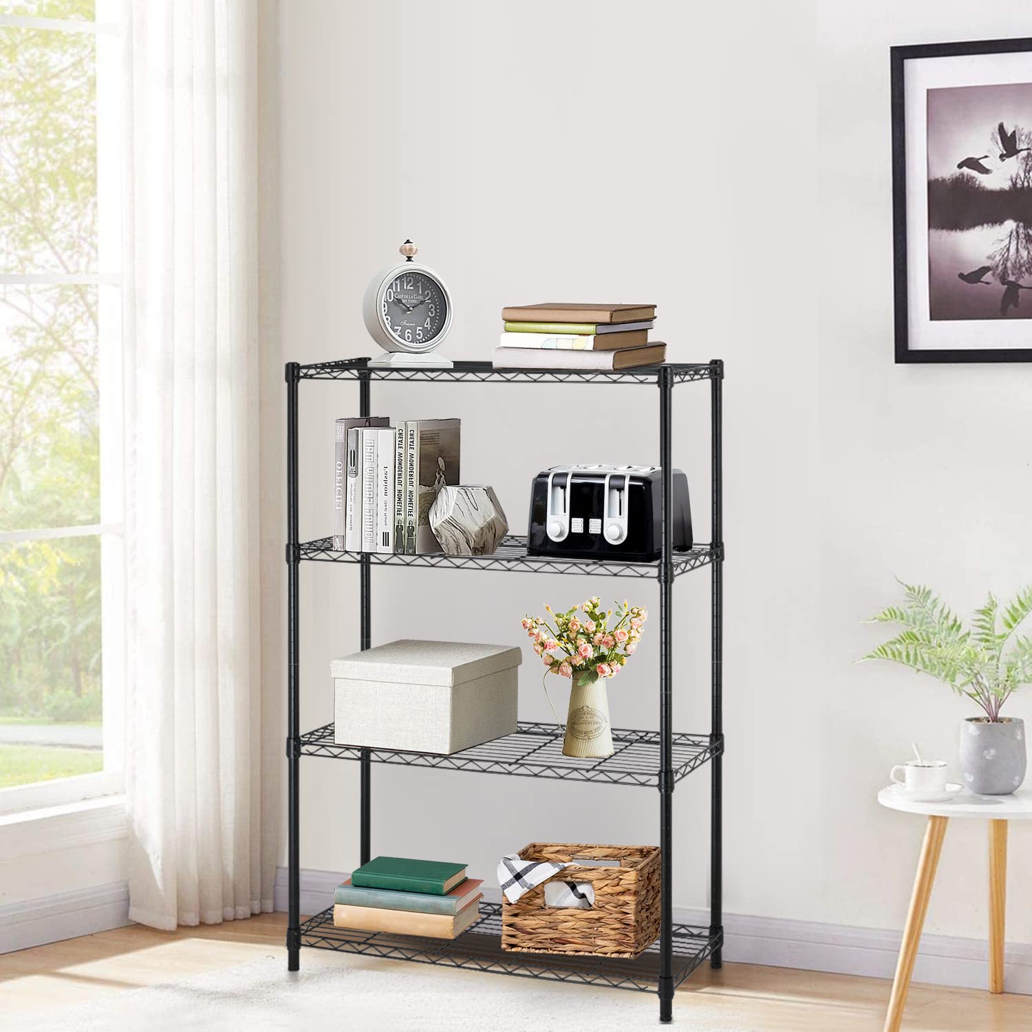 Adjustable NSF-Certified Metal Wire Shelving Unit - Heavy Duty Storage Rack for Small Spaces, Restaurants, Kitchens, Pantry & Garage (Black, 14