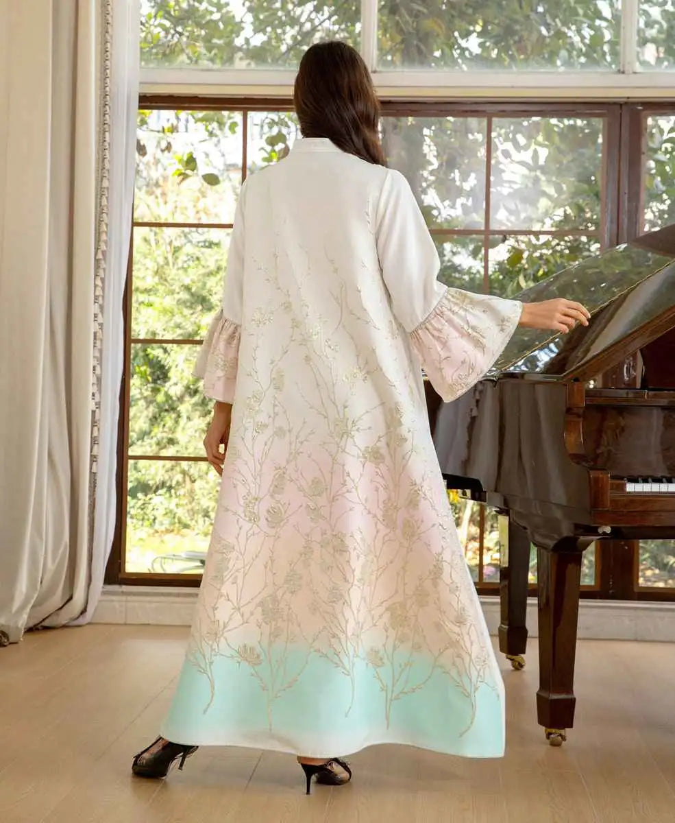 Elegant Gradient Jacquard Eid Dress for Muslim Women - Stylish Caftan Kaftan Dress for Eid Celebrations, Parties & Special Occasions