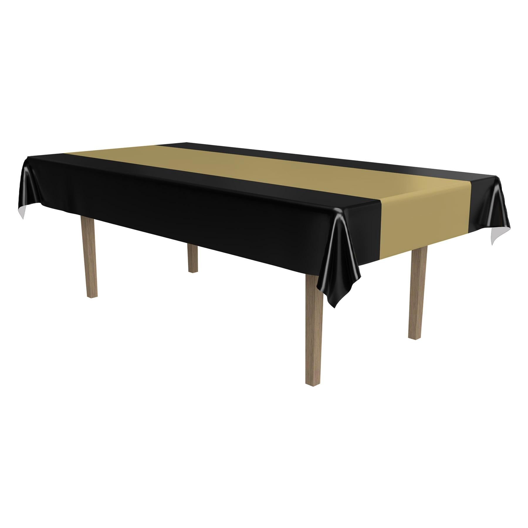 12 Pack Beistle Black and Gold Party Table Covers - Premium Disposable Tablecloths for Birthday, Wedding, and Holiday Decorations
