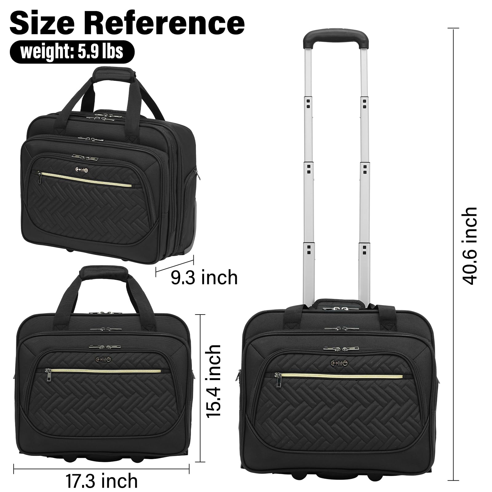 Coolife 17.3 Inch Rolling Laptop Briefcase Bag with Wheels - Durable Mobile Office Computer Case for Business Travel & Commuting