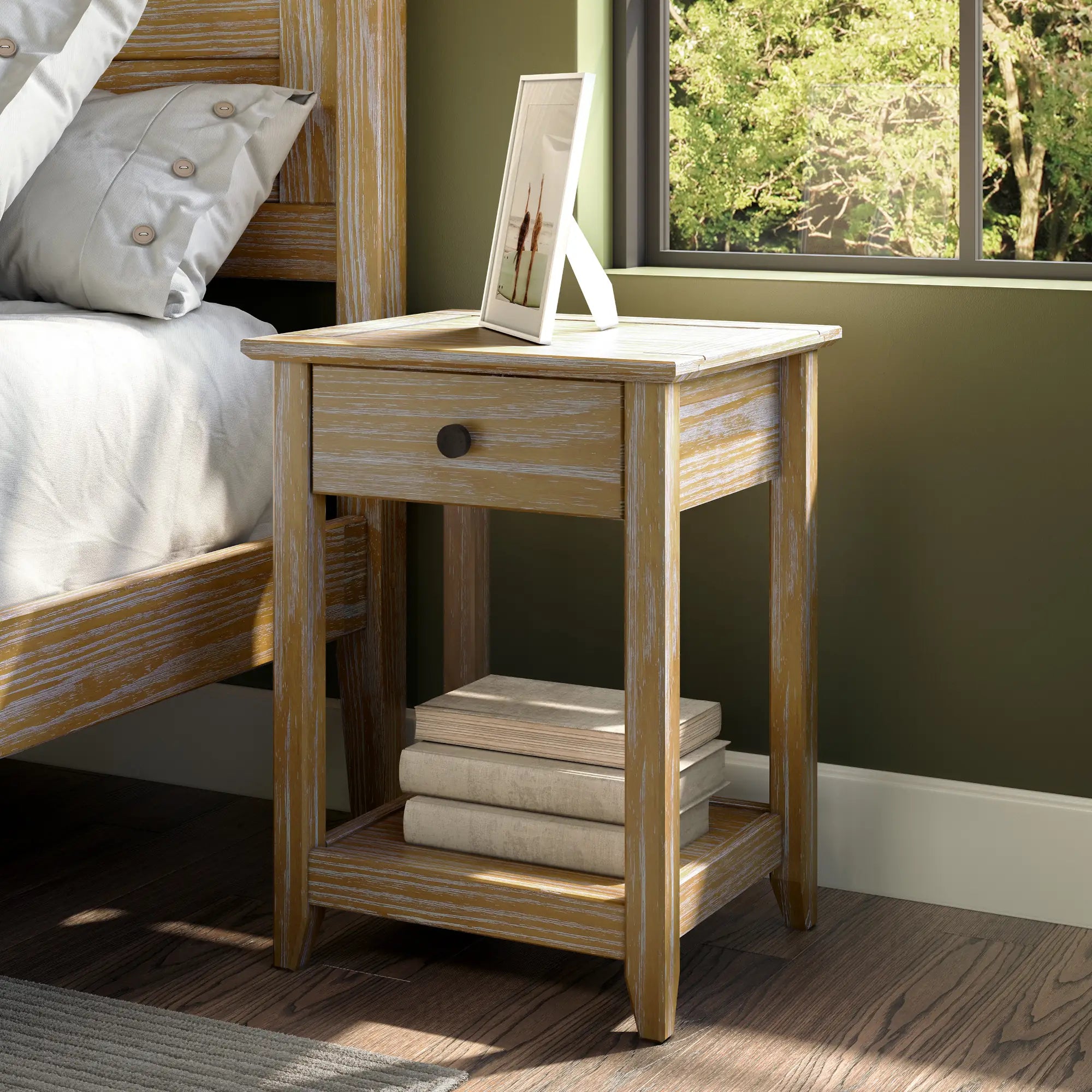 Greenport Modern End Table - Small Side Table for Living Room, Bedroom, or Office - Nightstand with Storage Shelf - Compact Accent Table for Home Decor