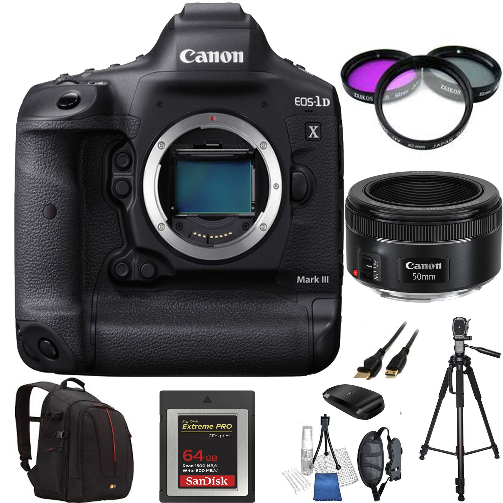 Canon EOS 1D X Mark III DSLR Camera with EF 50mm f/1.8 STM Lens Kit - Professional Photography Bundle with SanDisk 64GB Card & 72