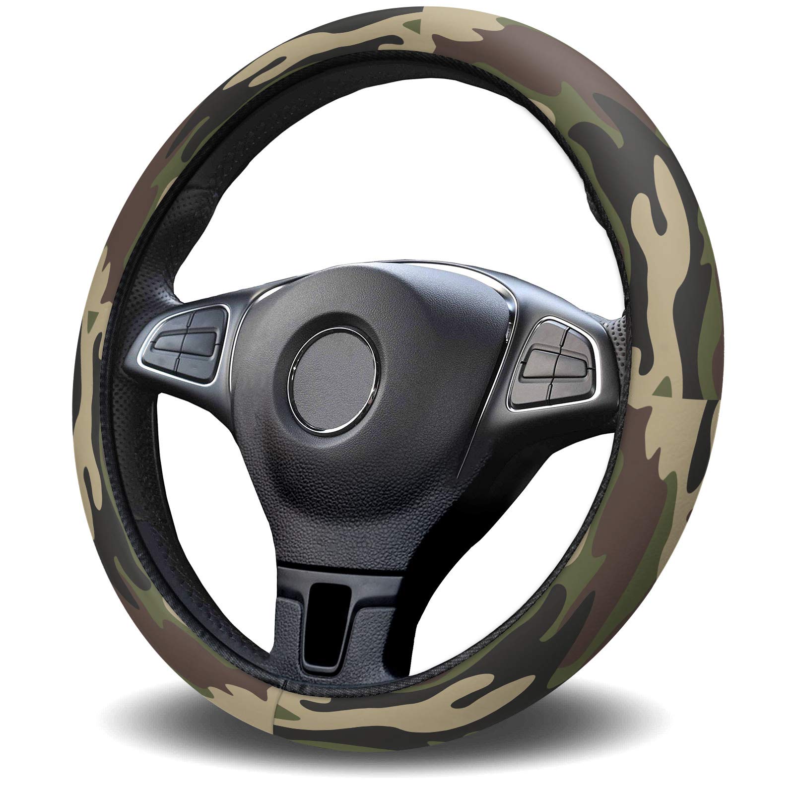 **Universal 15-inch Camo Steering Wheel Cover for Women & Men - Quick Release, Geometric Texture, Non-Slip Protector for Cars, Trucks & Autos - Perfect for Daily Commute & Road Trips**