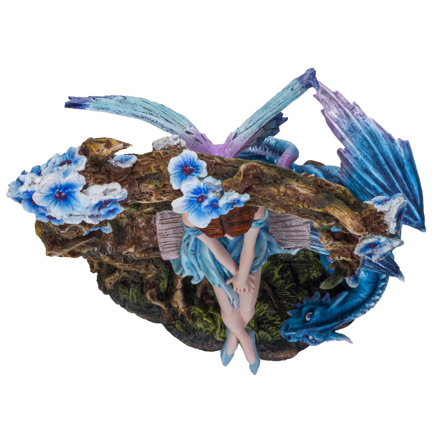 Fantasy Fairy on Swing with Dragon Resin Statue - Handcrafted Collectible Figurine for Home Decor, Gift, and Fairy Garden Display