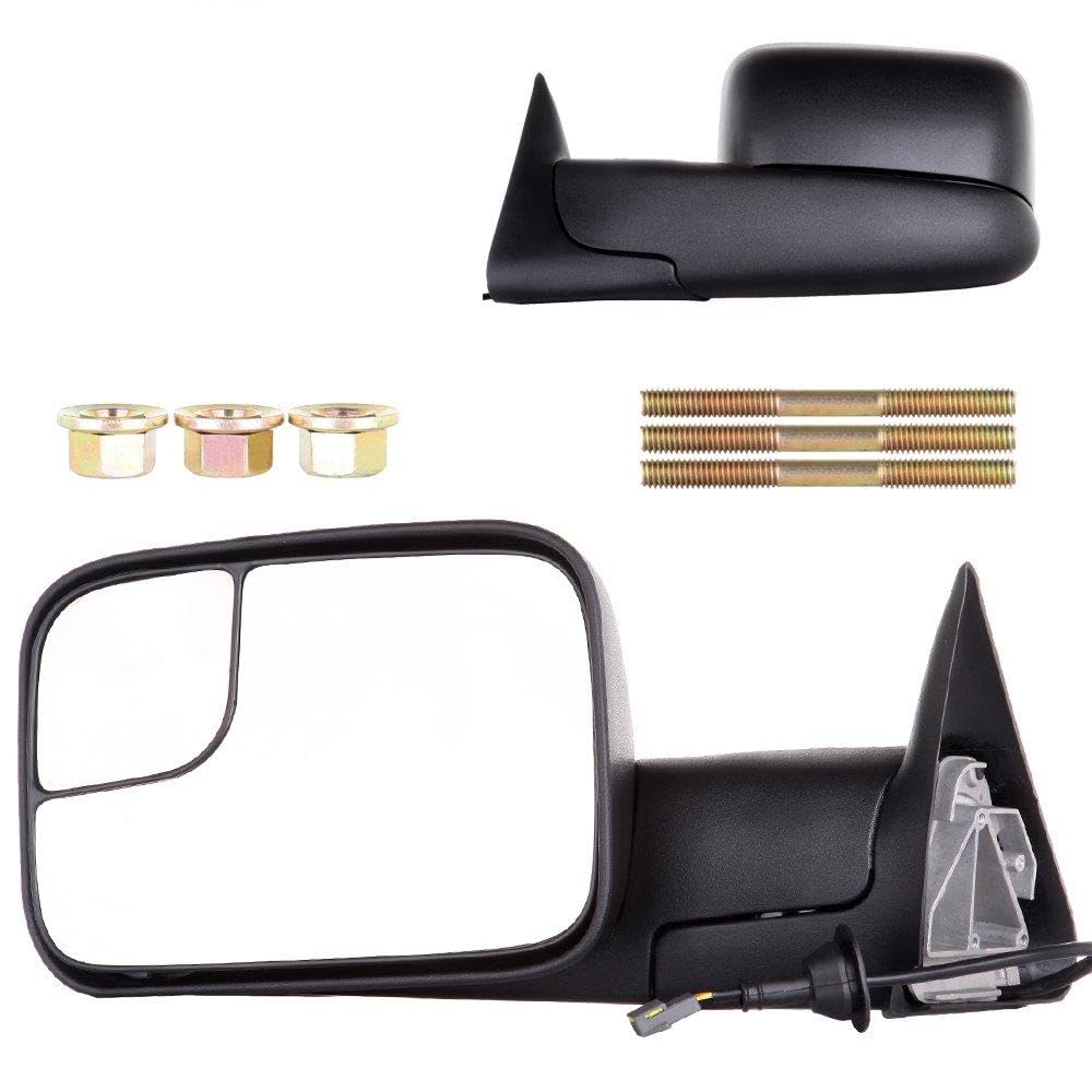 Dodge Ram 1500/2500/3500 Towing Mirrors (1994-1997) - Black Power-Adjustable Replacement Tow Mirrors (Left & Right Pair) - Perfect for Towing Trailers, Campers & Heavy Loads