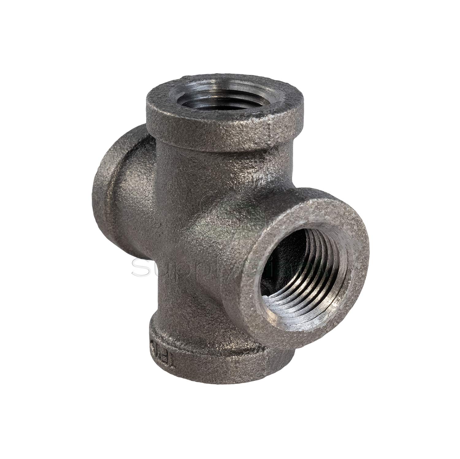 3/4 Inch Black Malleable Iron Cross Fitting - Heavy Duty Pipe Connector for Plumbing, HVAC, and Industrial Applications - Perfect for Water, Gas, and Steam Systems