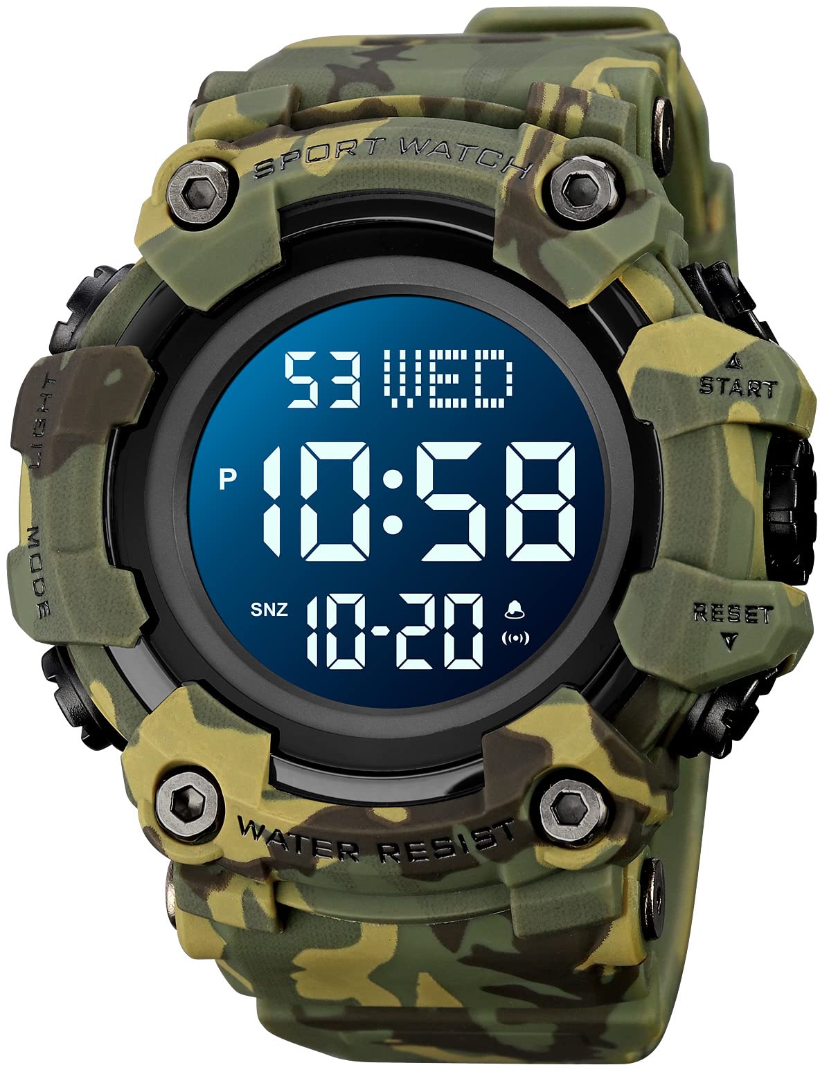 Gosasa Men's Sports Watch - Waterproof Digital LED Stopwatch with Countdown, 12/24 Hour Display, Multifunctional Wristwatch for Running, Swimming & Outdoor Activities