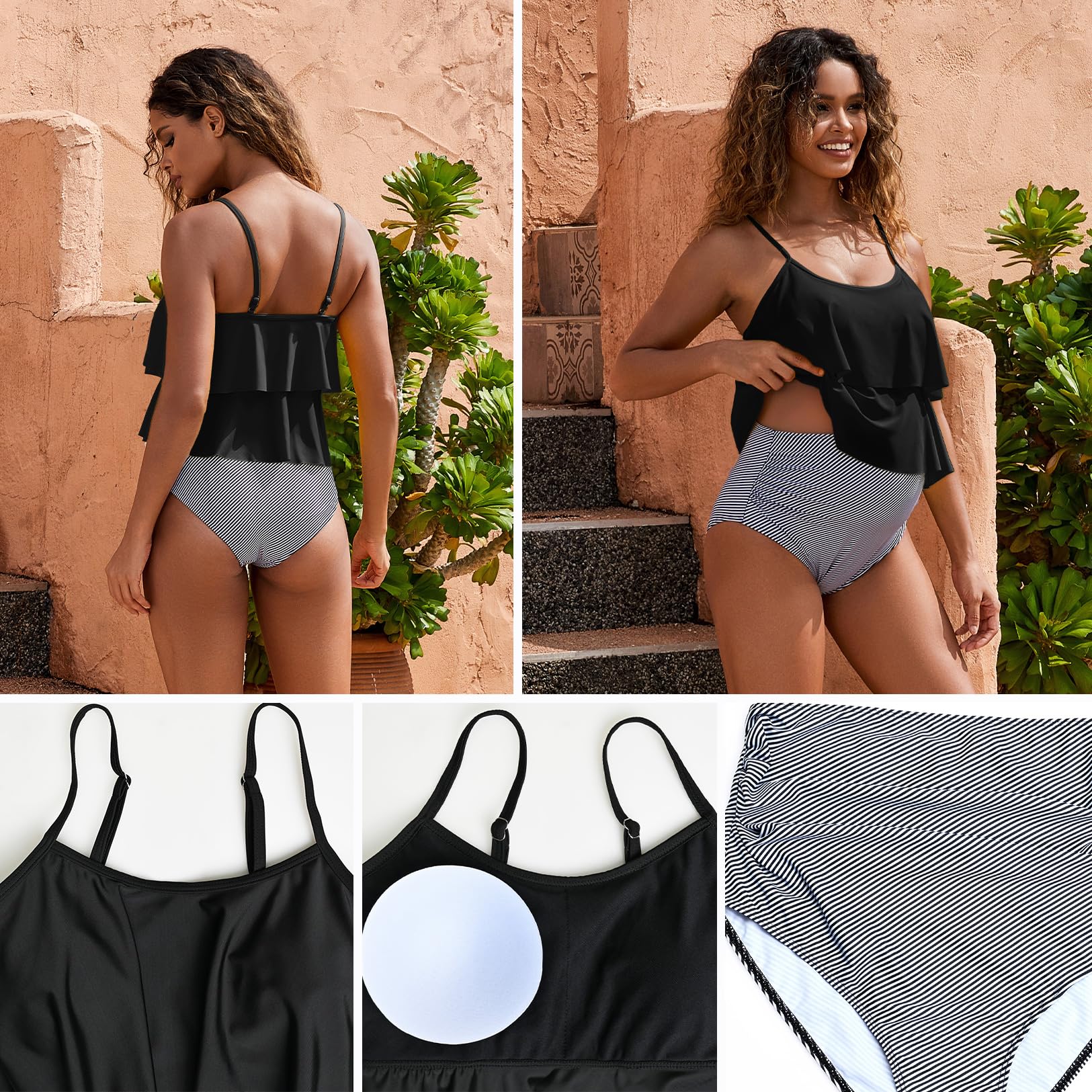 GINKANA Women's Maternity Tankini Swimsuits 2 Piece - Maternity Swimwear Bathing Suit with Double Ruffle Hem for Pregnancy - Perfect for Beach, Pool & Vacation