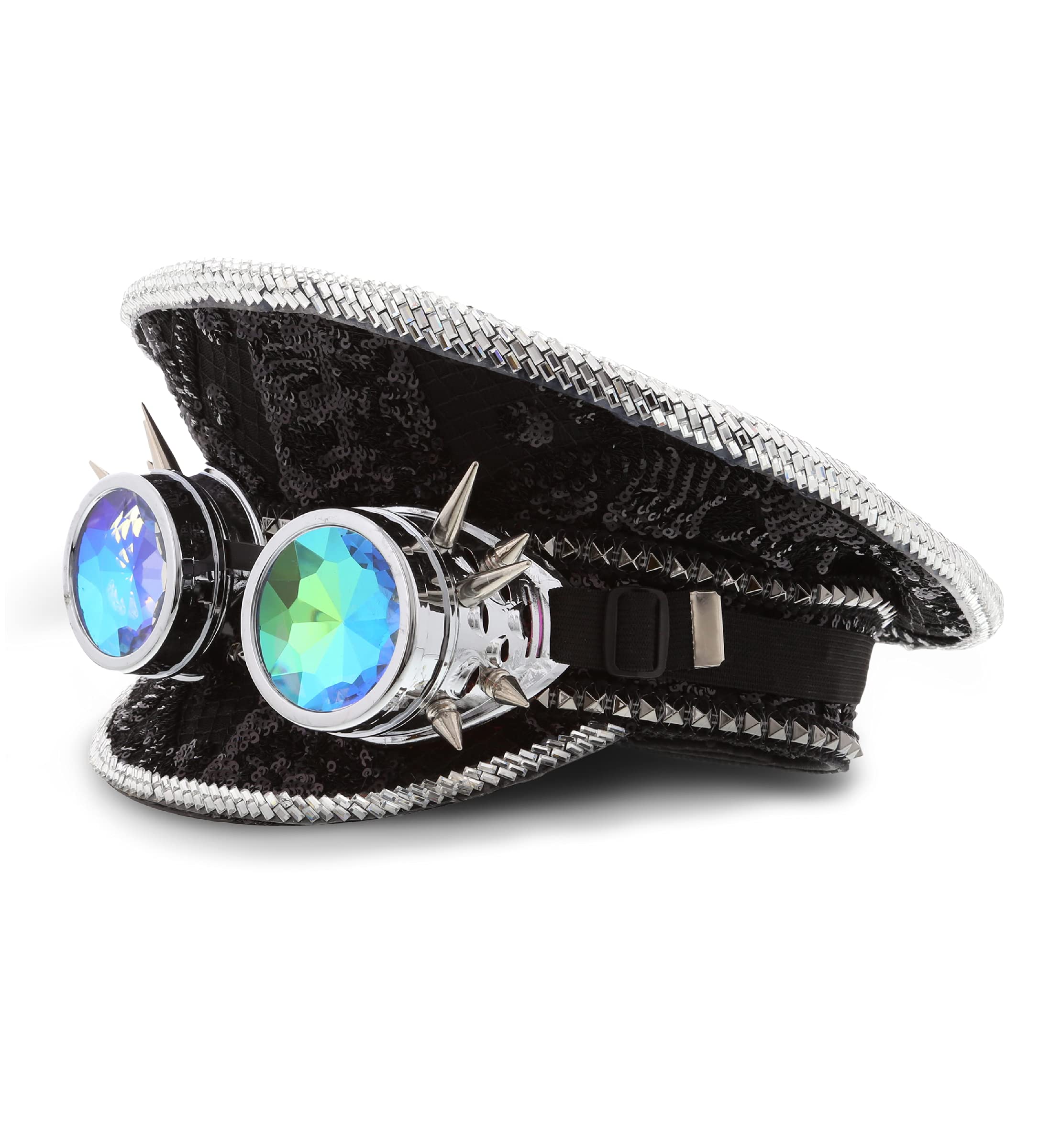 Black Sequin Steampunk Hat with Goggles - Victorian Cosplay Costume Accessory for Halloween Parties, Steampunk Events & Costume Balls