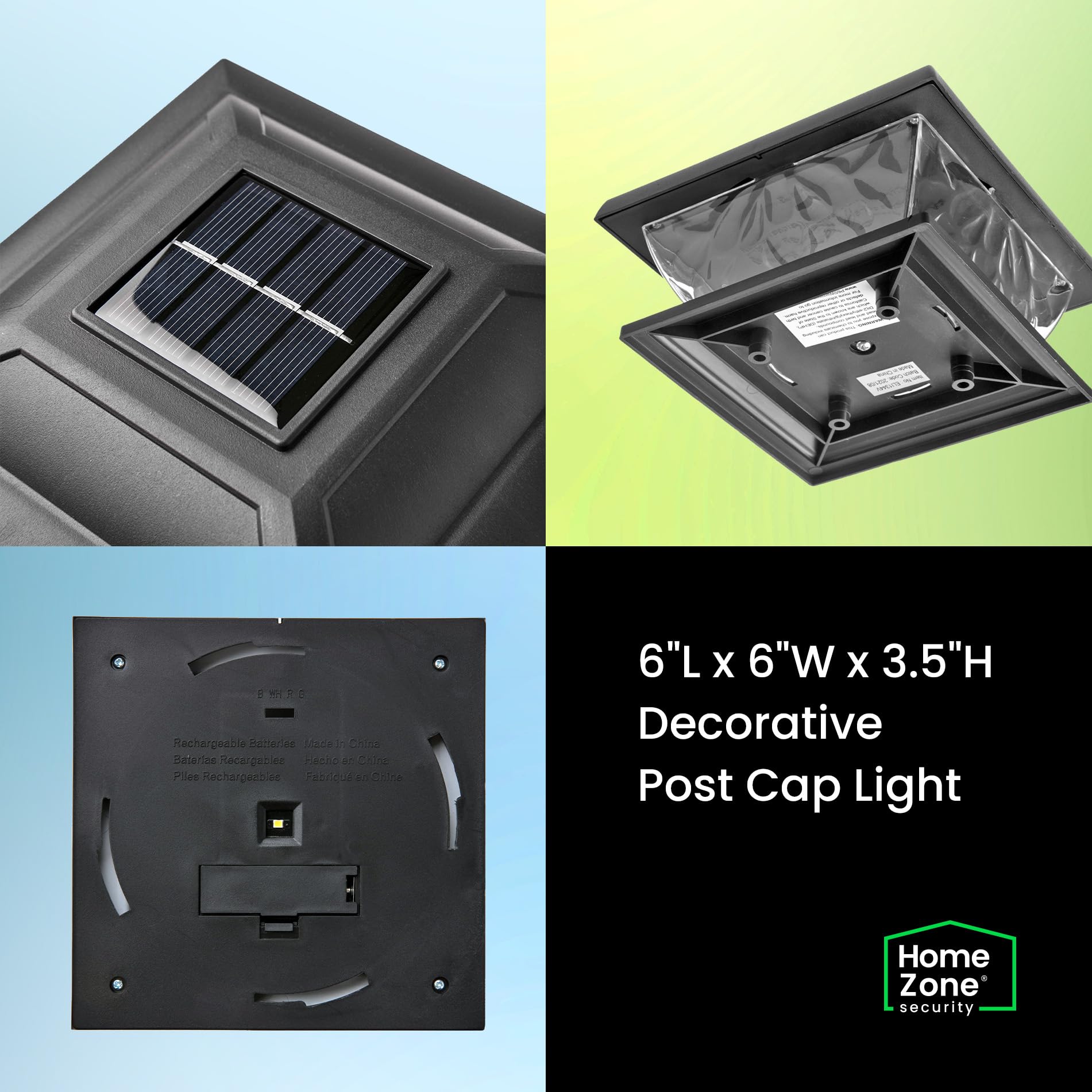 Home Zone Living Solar Post Cap Lights - Energy-Efficient LED Outdoor Post Lights for 4-6 in. Wooden Fence & Deck Posts, Weatherproof Black (2-Pack) - Perfect for Garden, Patio, Walkway & Backyard Lighting