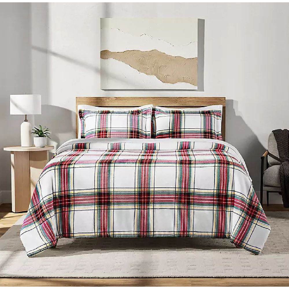 3 Piece Plush Comforter Set - Soft Queen Size Bedding in White, Red & Black Colors | Perfect for Cozy Bedrooms, Guest Rooms & Dorm Decor