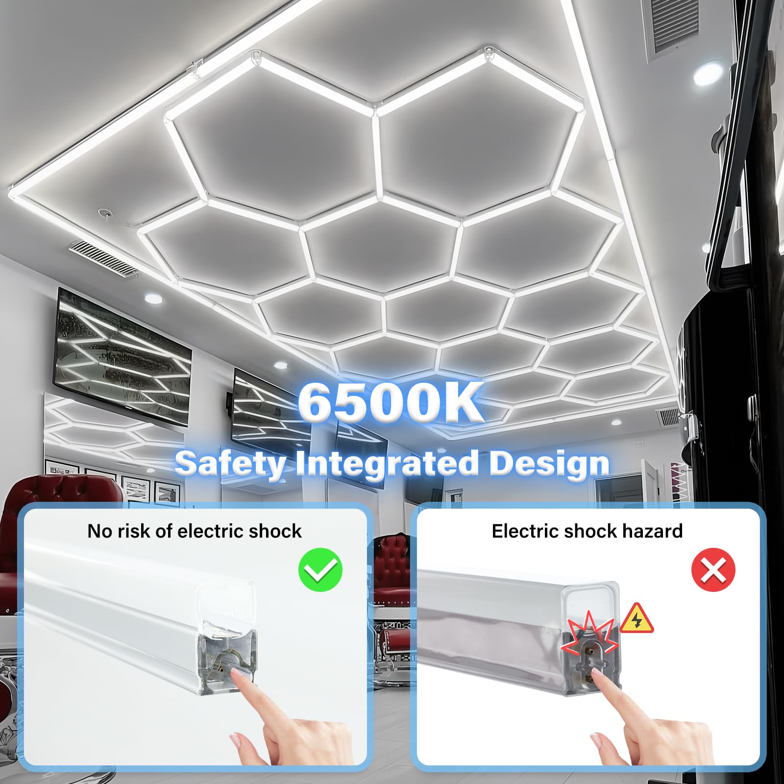LED Hexagon Lights - 556W 66720 Lumen 6500K Cool White Garage Lighting for Ceiling - Perfect for Garage, Gym, Barber Shop, Warehouse & Workshop Lighting