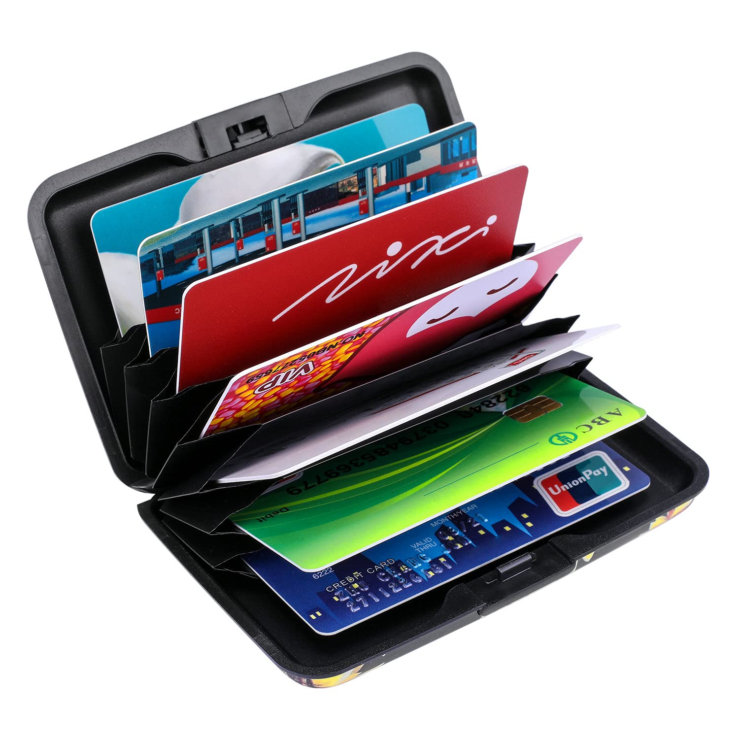 ELFISH Mini RFID Blocking Aluminum Wallet - Slim Credit Card Holder for Men & Women, Metal ID Case with Sunflower Design - Perfect for Travel, Business & Everyday Use