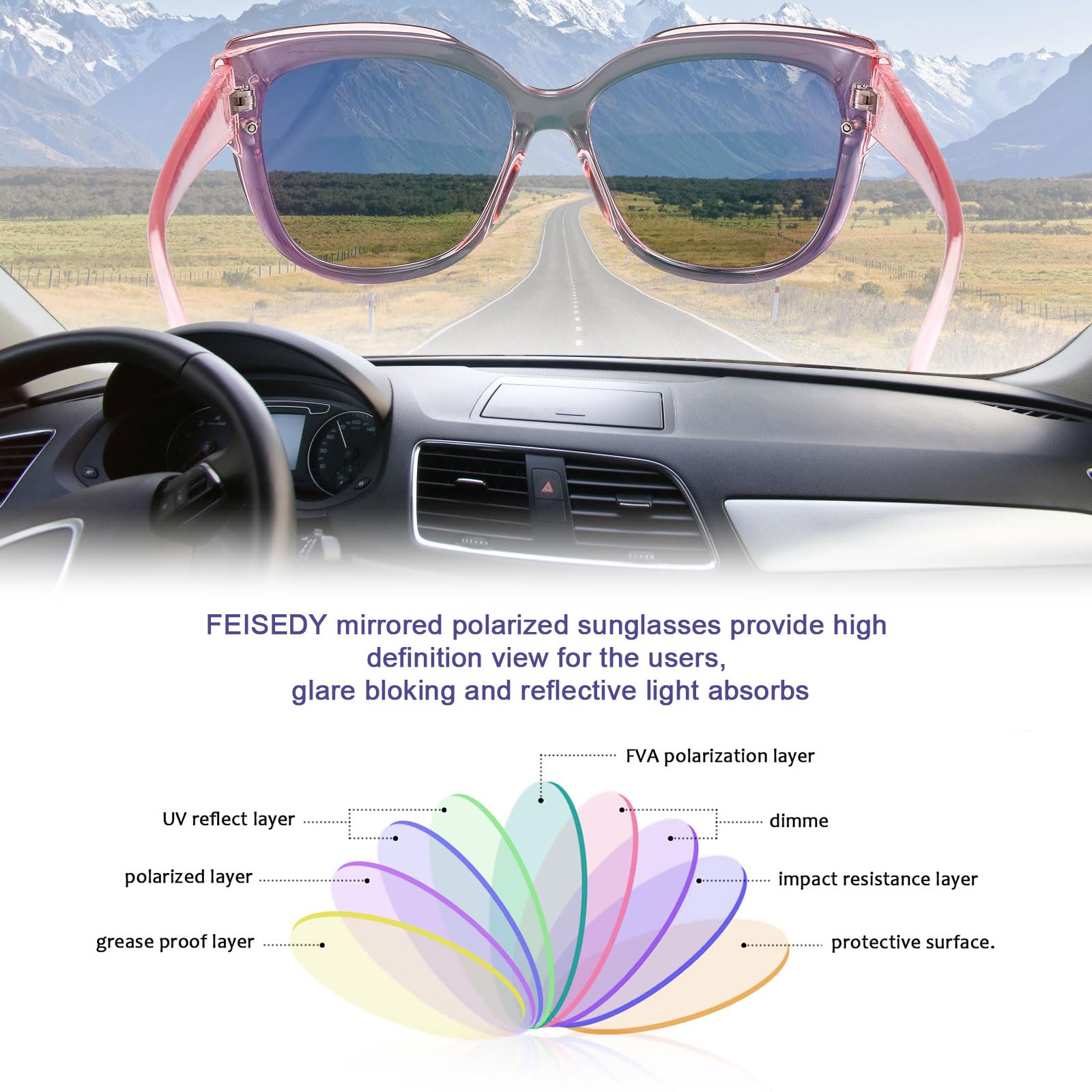 FEISEDY Polarized Cat Eye Sunglasses for Women & Men - Rimless Mirrored Oversized Retro Sunglasses B2796 | UV Protection, Fashion Accessory for Beach, Driving & Outdoor Activities