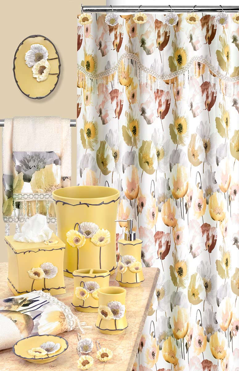 Zahari Home 13-Piece Poppy Fields Bathroom Shower Curtain Set - Yellow Floral Shower Curtain with 12 Hooks, Luxury Modern Design for Bathroom Decor - Perfect for Home, Apartment, and Hotel Use