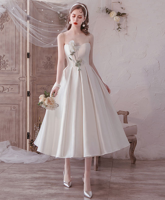 Elegant White Round Neck Tea Length Prom Dress for Bridesmaids - Perfect for Weddings, Parties & Formal Events