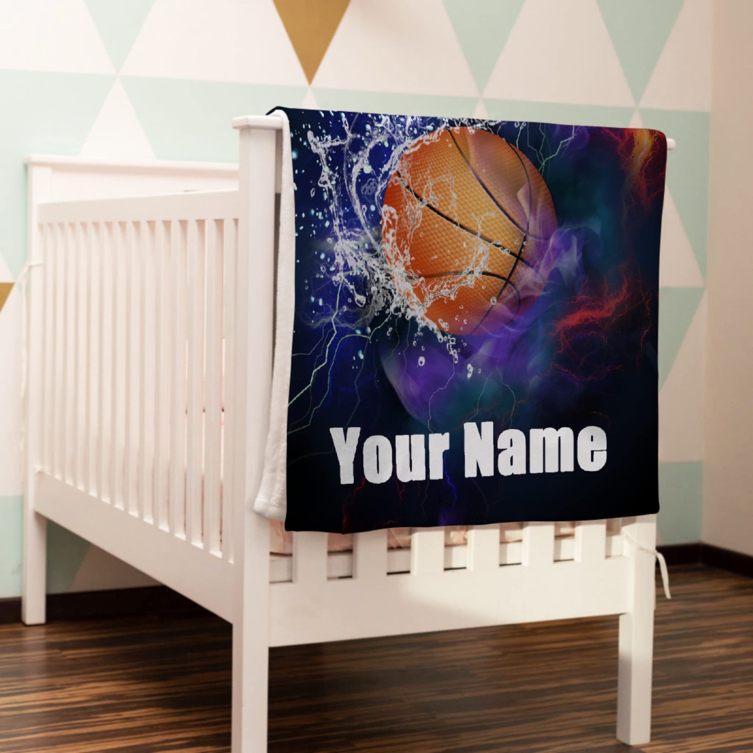 AMITAYUS Personalized Basketball Throw Blanket - Custom Name Fleece Blanket for Men, Boys & Sports Fans - Cozy Flannel Gift for Boyfriend, Birthday & Game Nights - Perfect for Bedroom, Sofa & Basketball Watching